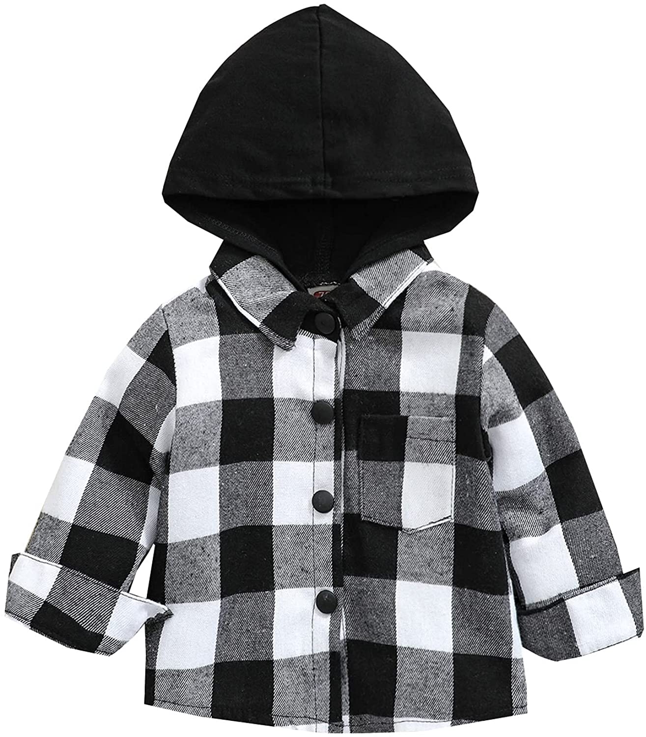 Kids Little Boys Girls Baby Long Sleeve Button Down Hooded Plaid Shirt Red Plaid Flannel Outfits 