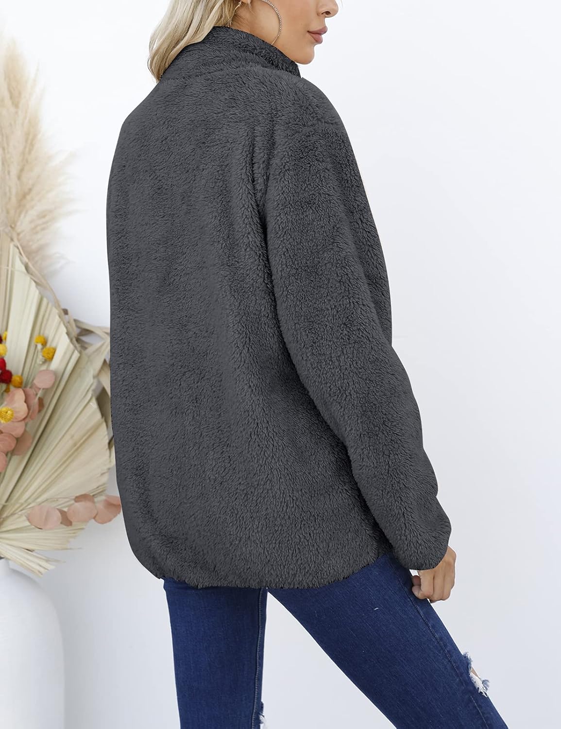 MEROKEETY Womens Long Sleeve Full Zip Sherpa Jackets Patchwork Fleece Coat with Zipper 