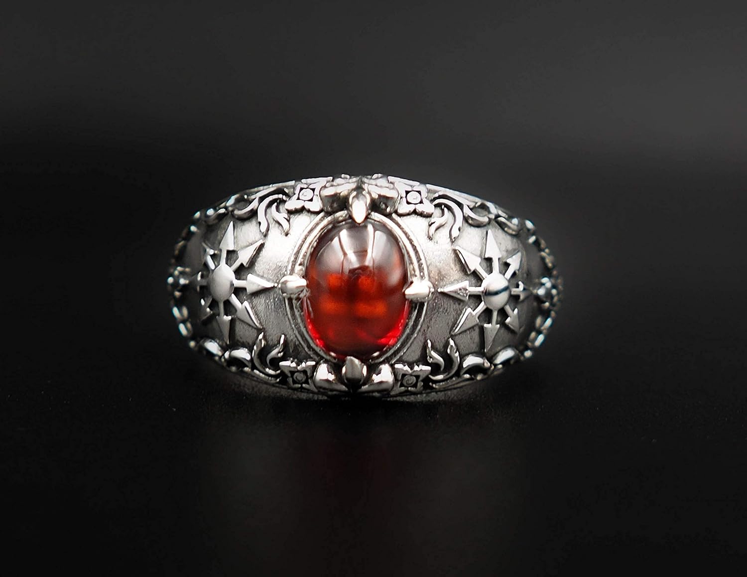 Garnet Gothic Magic Chaos Star Crossed Ring for Women's and Men's Ring 925 Sterling Silver Size 6-15 