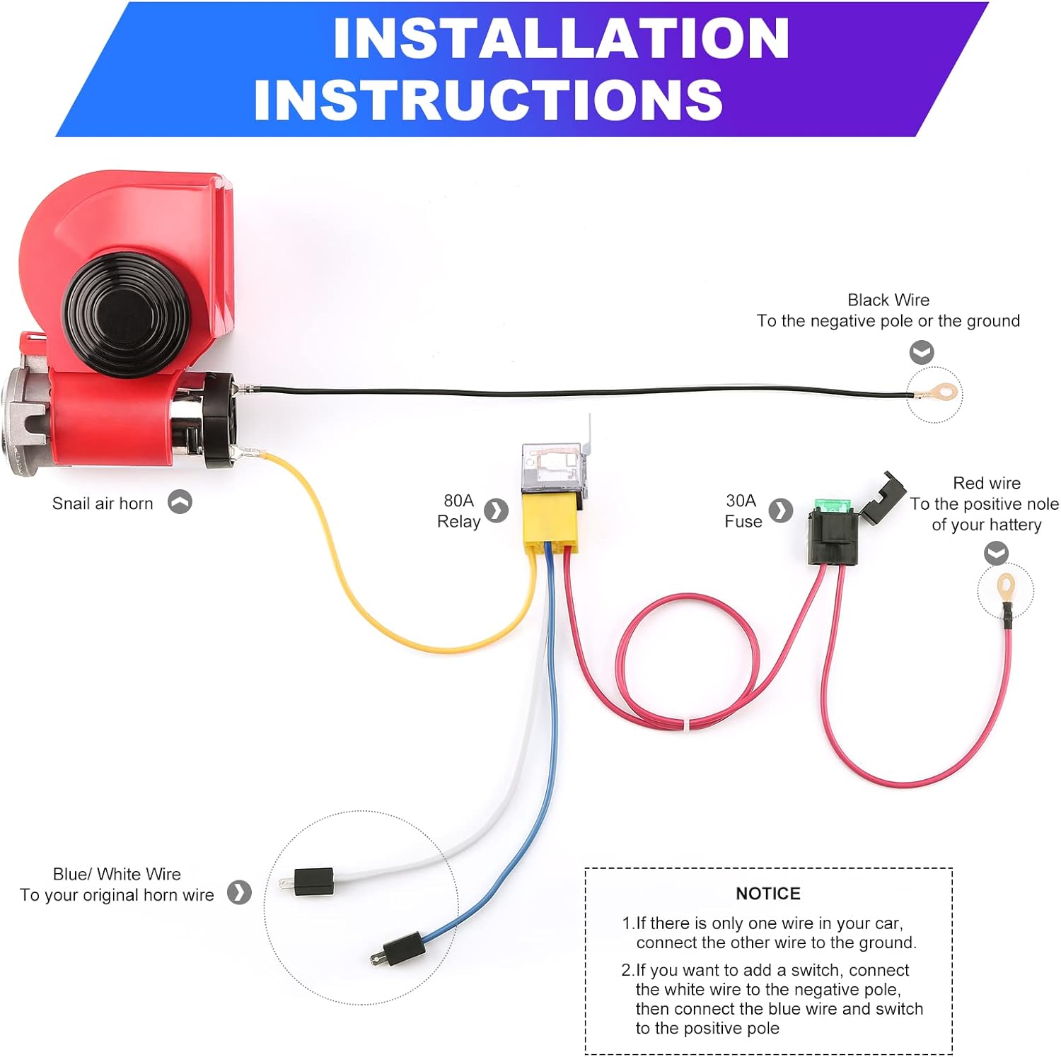 HK Compact Air Horn with Compressor Snail Electric Car Horn 12V 150db Super Loud Nautilus Wiring Harness for Any 12V Train Trucks Motorcycle Vehicles 
