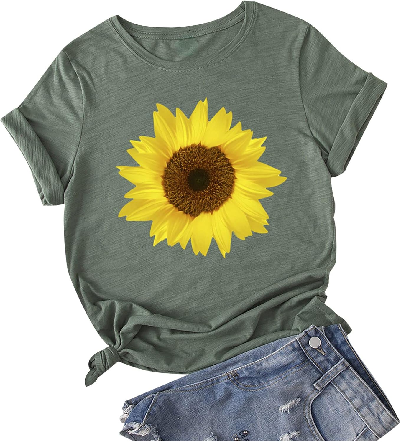 WUAI Summer Tops for Women Casual Short Sleeve Sunflower Graphic Tees Comfy Loose Fit Workout Cotton Shirts Blouses WUAI Summer Tops for Women Casual Short Sleeve Sunflower Graphic Tees Comfy Loose Fit Workout Cotton Shirts Blouses