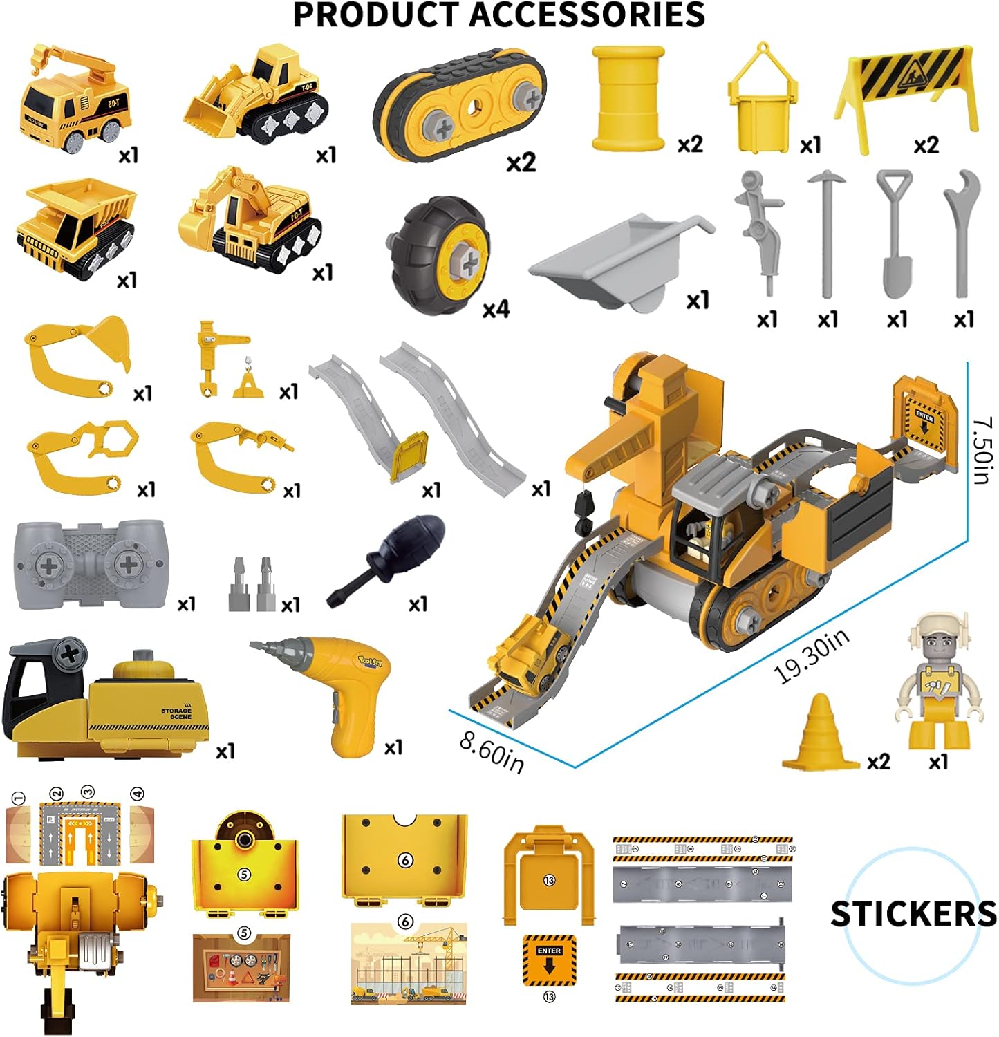 Noetoy Take Apart Toys with Electric Drill Toys for 3 4 5 6 7 8 Year Old Boys Christmas Birthday Gifts for 5 6 7 8 9 10 Year Old Boys Girls Kids 4 in 1 DIY Take Apart Truck Construction Toys 