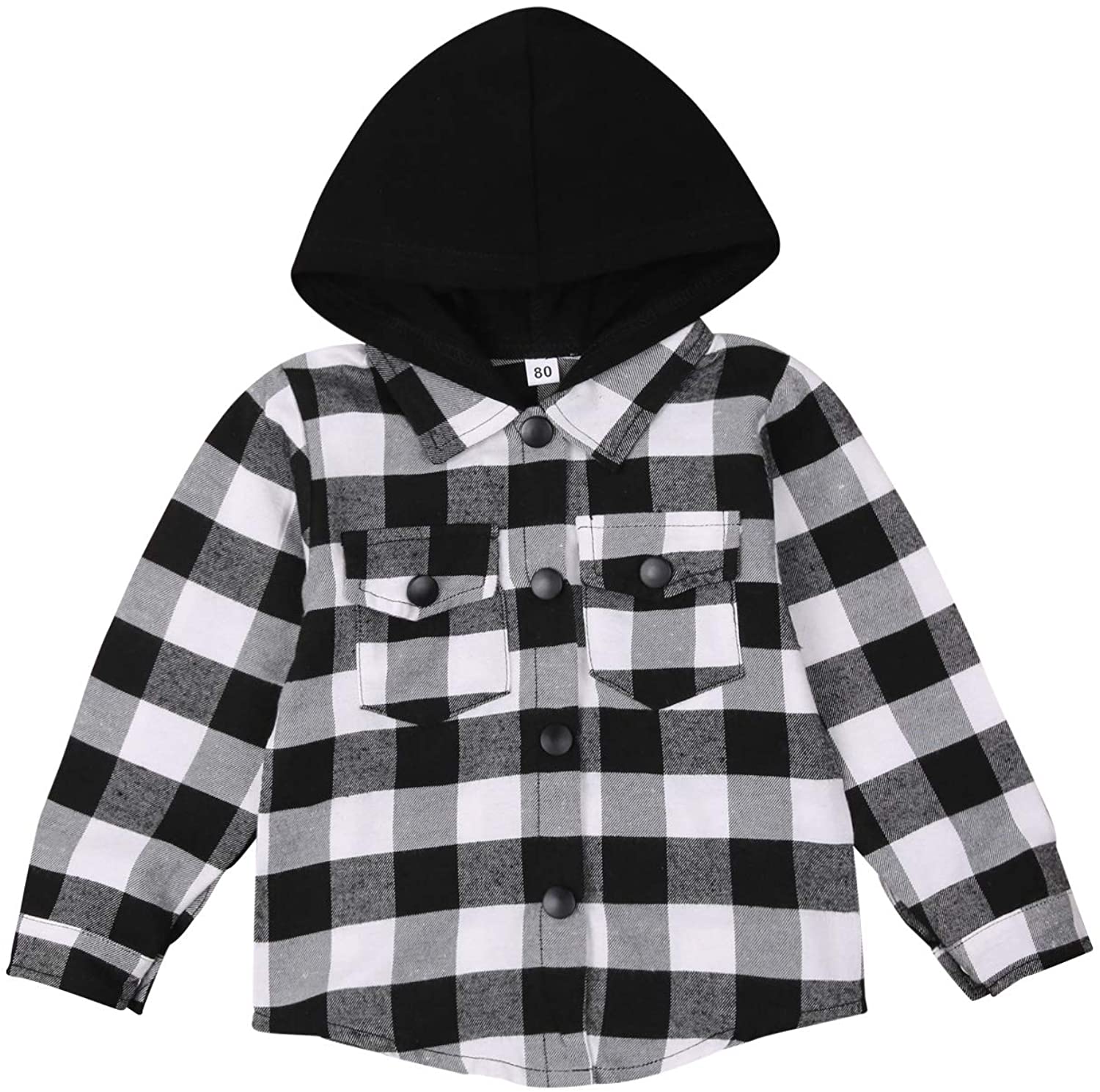 Kids Little Boys Girls Baby Long Sleeve Button Down Hooded Plaid Shirt Red Plaid Flannel Outfits 