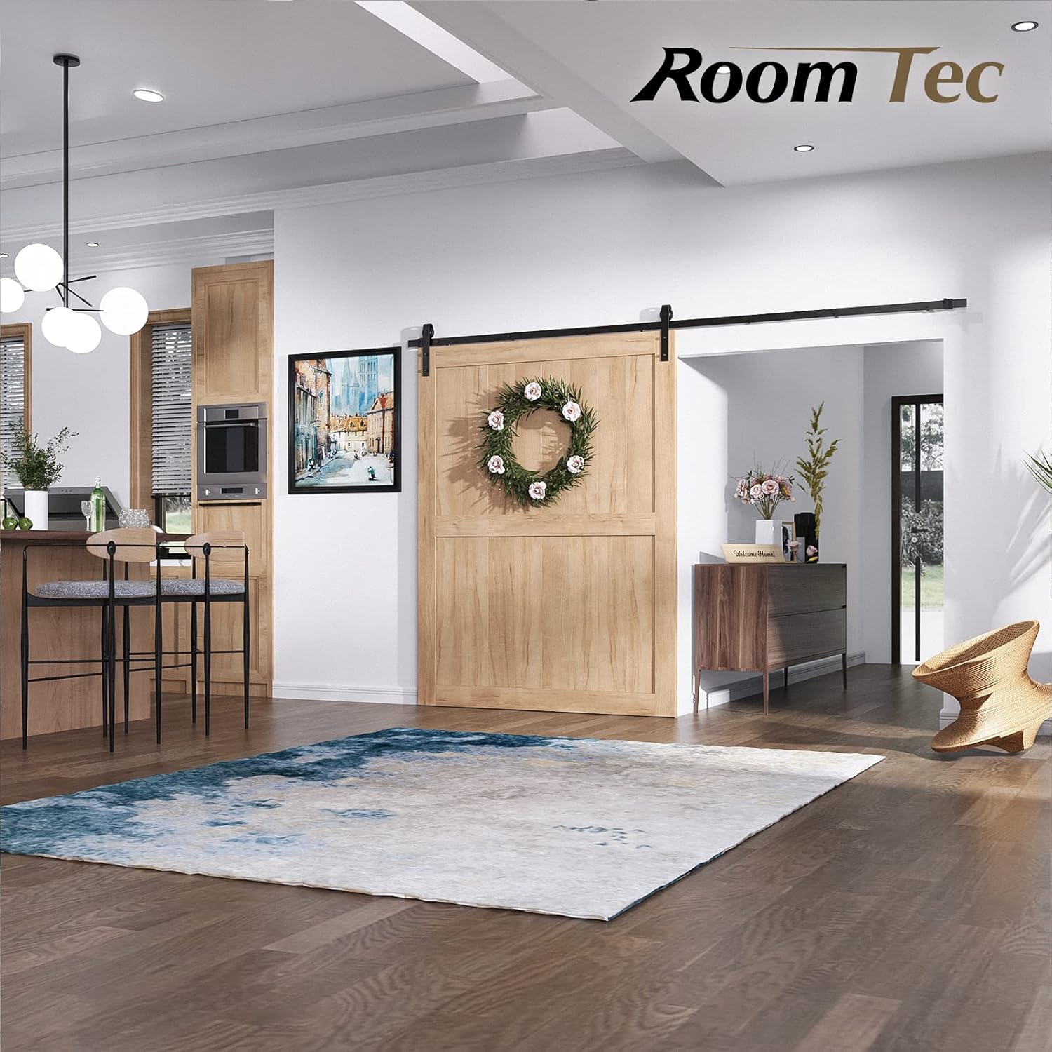 Easy Installation J Shape Hanger Smoothly and Quietly Fit 1 3/8-1 3/4 Thickness Door Panel Black ROOMTEC Sliding Barn Door Hardware Kit 6ft Heavy Duty Sturdy 