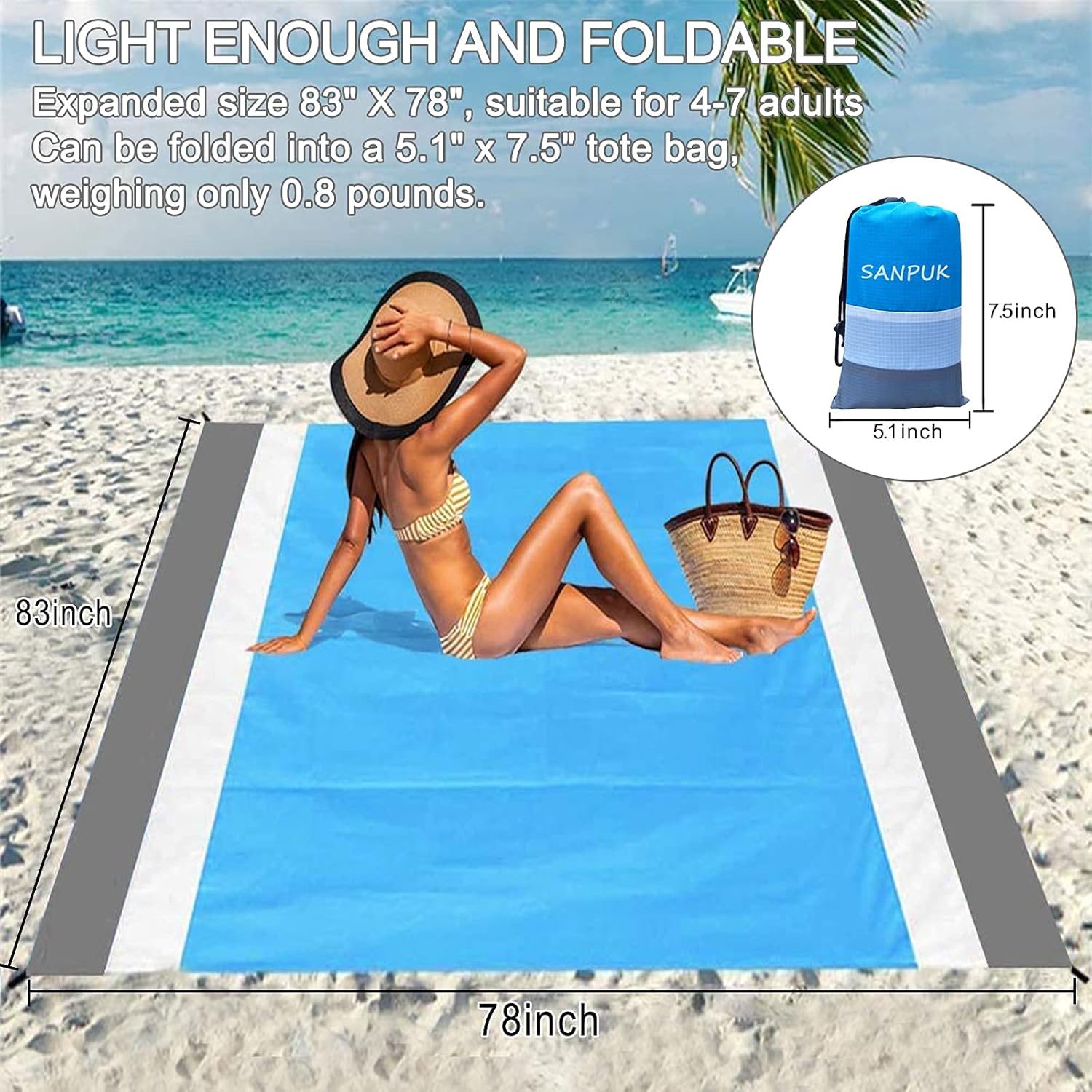 Suitable for 5-7 Adults Traveling and Music Festivals SANPUK Portable Waterproof Beach Blanket 83 X 78 Sand Free Beach Mat Outdoor Beach Blanket Sandfree Picnic Mat Extra Large Camping Suitable for 5-7 Adults Traveling and Music Festivals SANPUK Portable Waterproof Beach Blanket 83 X 78 Sand Free Beach Mat Outdoor Beach Blanket Sandfree Picnic Mat Extra Large Camping