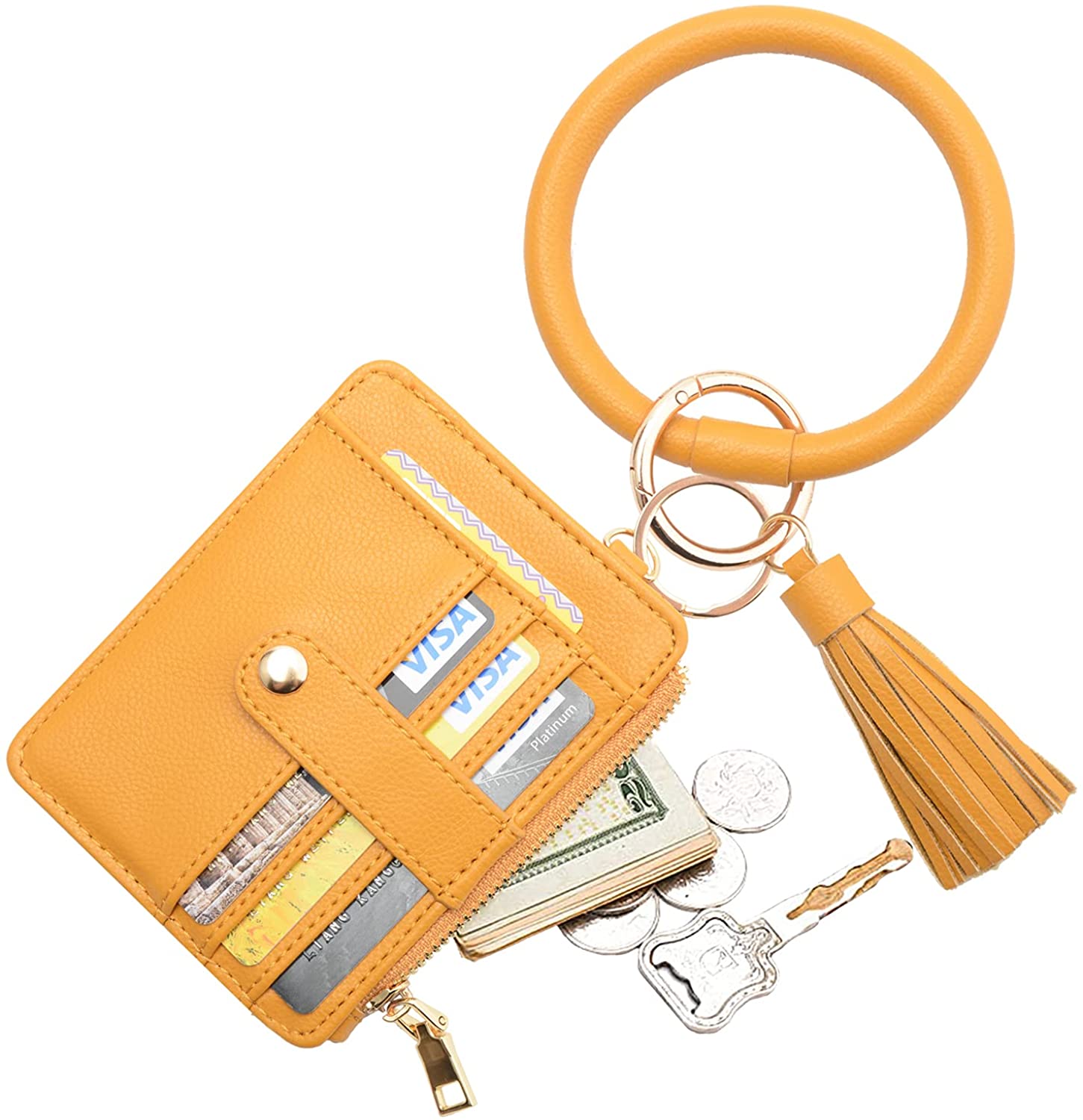 COOLANS Wristlet Bracelet Keychain Pocket Credit Card Holder Purse Tassel Keychain Bangle Key Ring for Women 