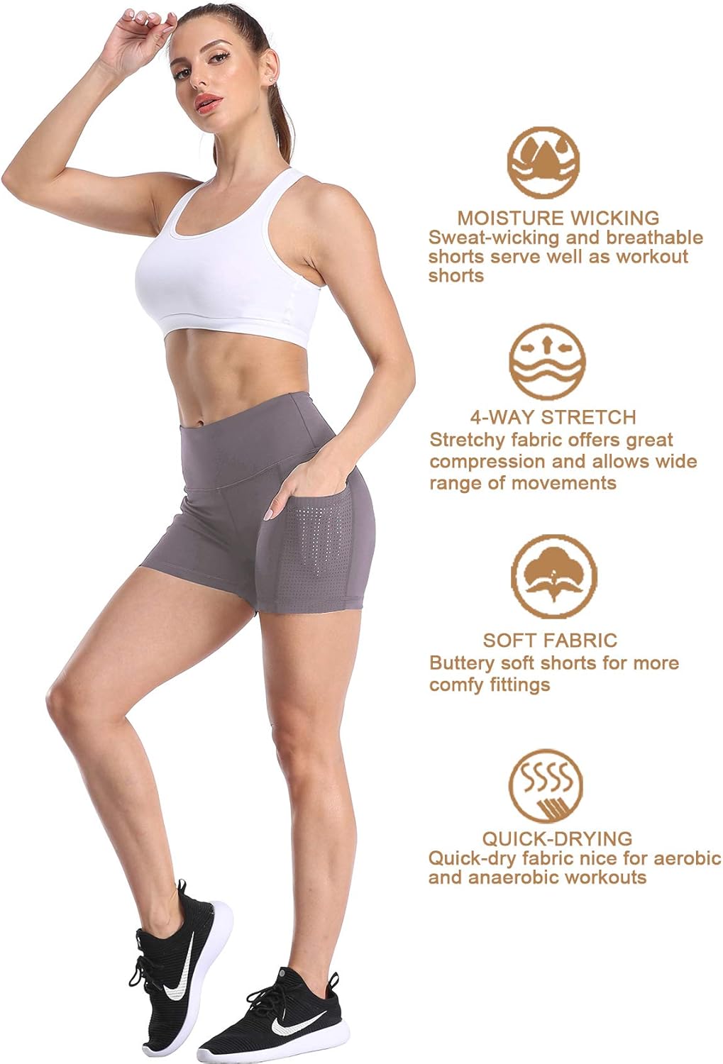 UURUN High Waist Yoga Pants Capri Workout Running Leggings with Pockets Non-See-Through Printed Fabric 