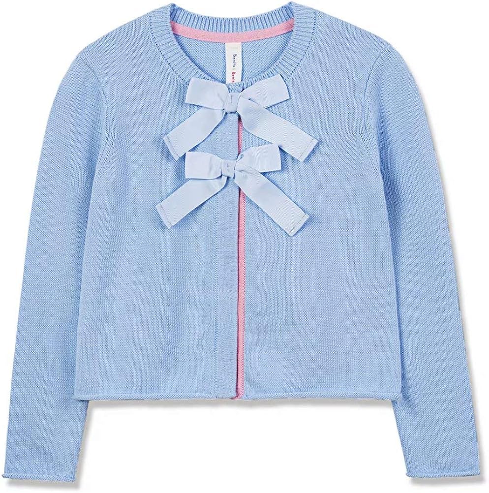Benito & Benita Girls Cardigan Button Up with Bow Cropped Bolero Sweater Long Sleeve Crew Neck 