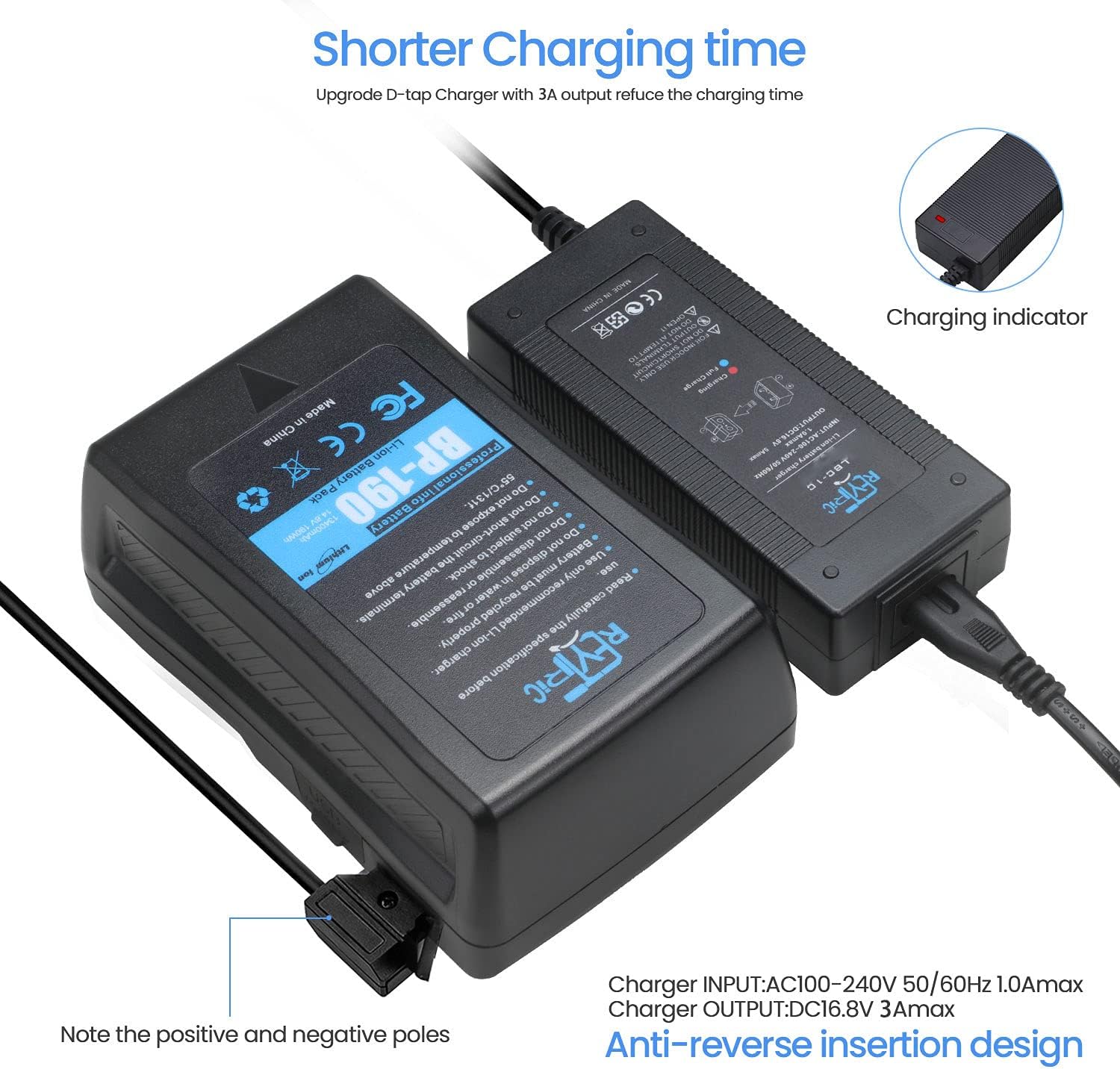 REYTRIC 190Wh V Mount/V-Lock Battery Compatible Video Camera Camcorder Broadcast LED Light with D-Tap Charger 13400mAh 