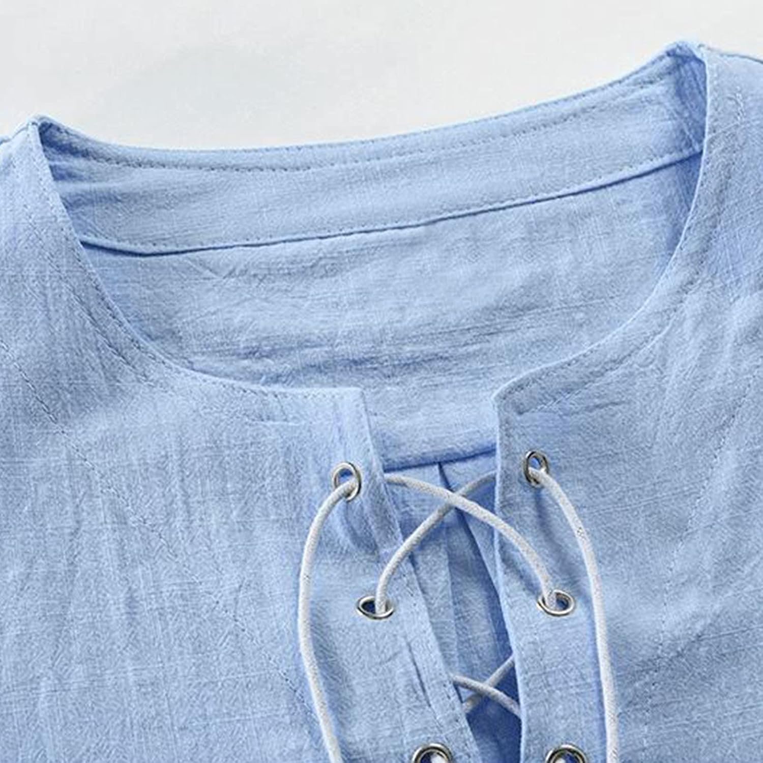 JSPOYOU Mens Long Sleeve Shirt Linen Cotton Hippie Beach Henley Shirts Casual Loose Stand-up Collar Tie T-Shirts 