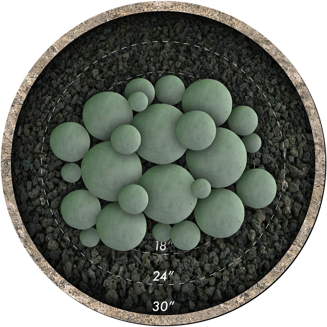 Speckled Modern Accessory for Indoor and Outdoor Fire Pits or Fireplaces – Brushed Concrete Look Ceramic Fire Balls Pewter Gray 6 Inch Set of 5 