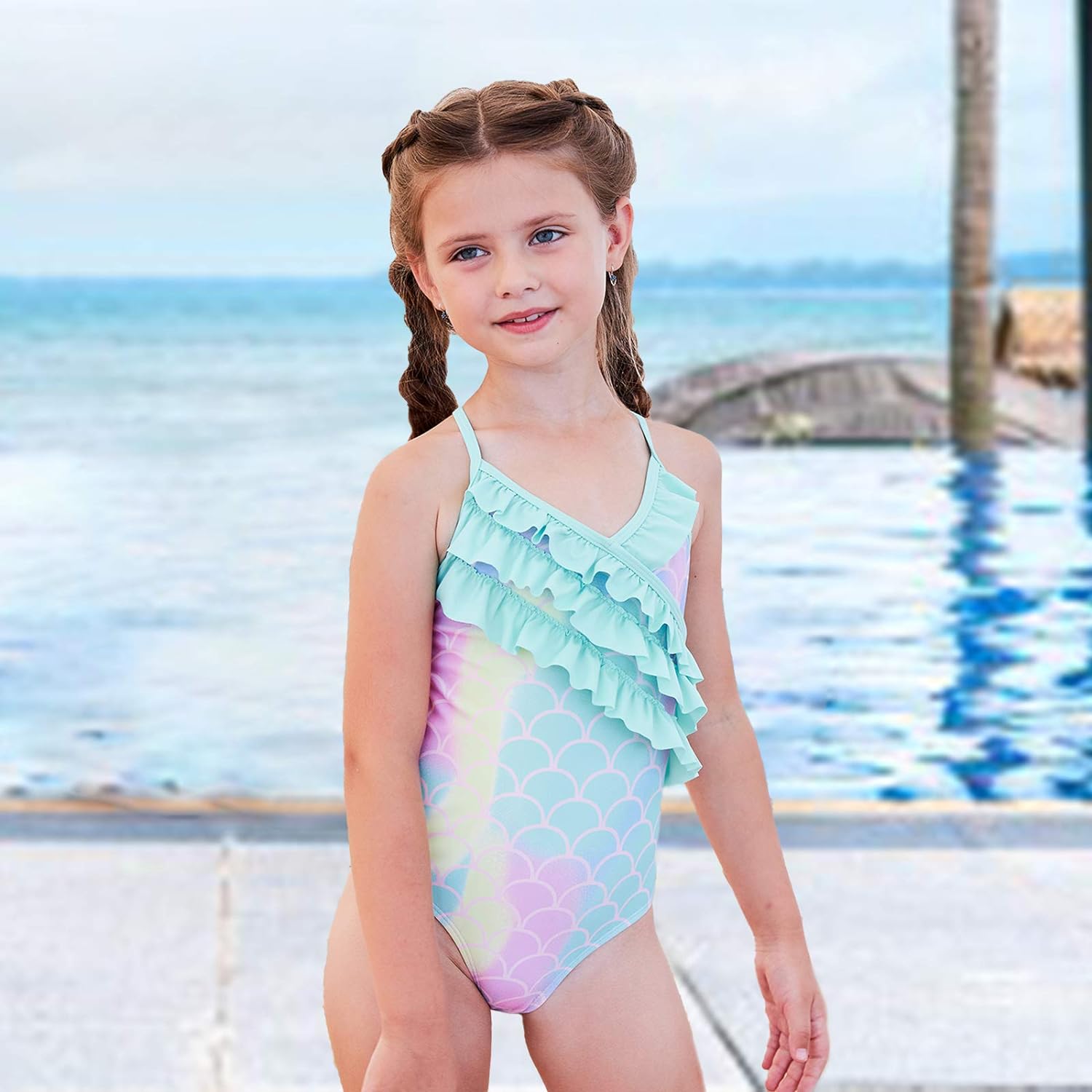 Girls One Piece Swimsuits Mermaid Bathing Suits Summer Swimsuit 2-14 Years 