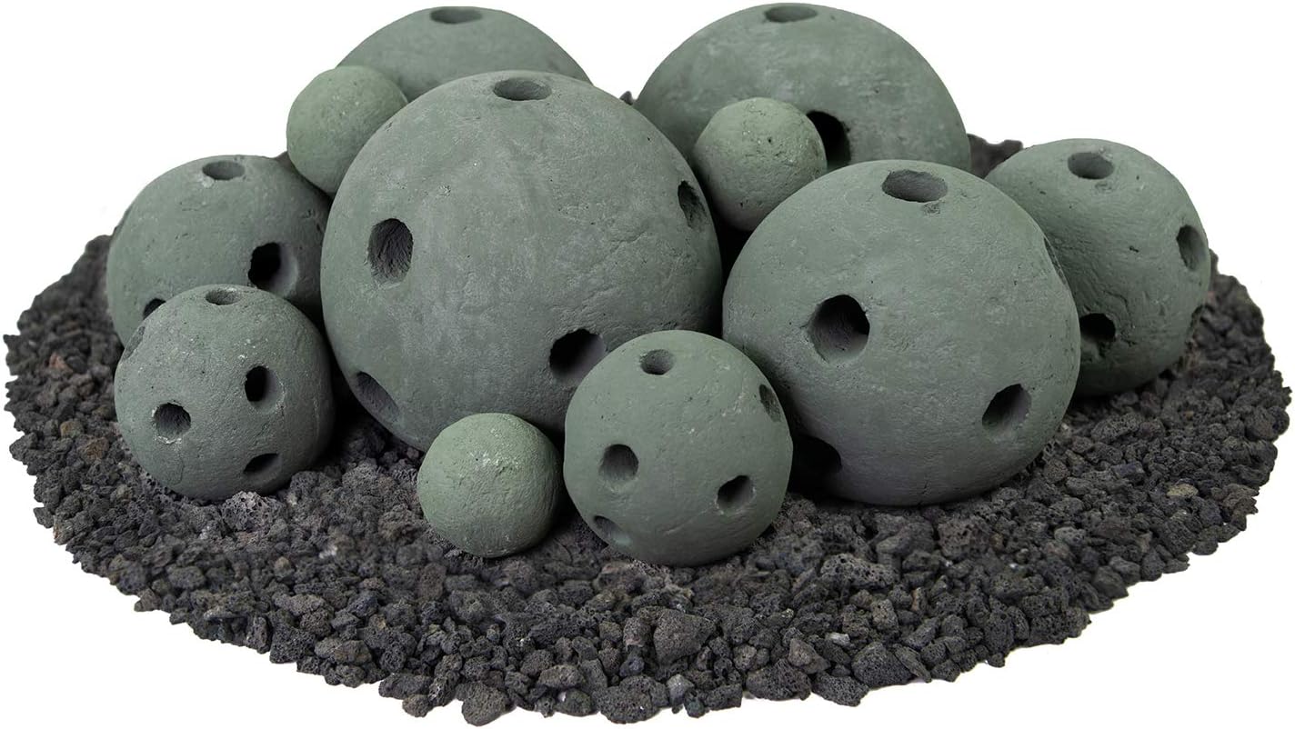 Speckled Modern Accessory for Indoor and Outdoor Fire Pits or Fireplaces – Brushed Concrete Look Ceramic Fire Balls Pewter Gray 6 Inch Set of 5 