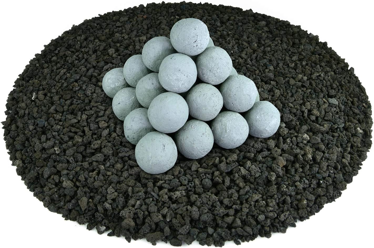 Speckled Modern Accessory for Indoor and Outdoor Fire Pits or Fireplaces – Brushed Concrete Look Ceramic Fire Balls Pewter Gray 6 Inch Set of 5 