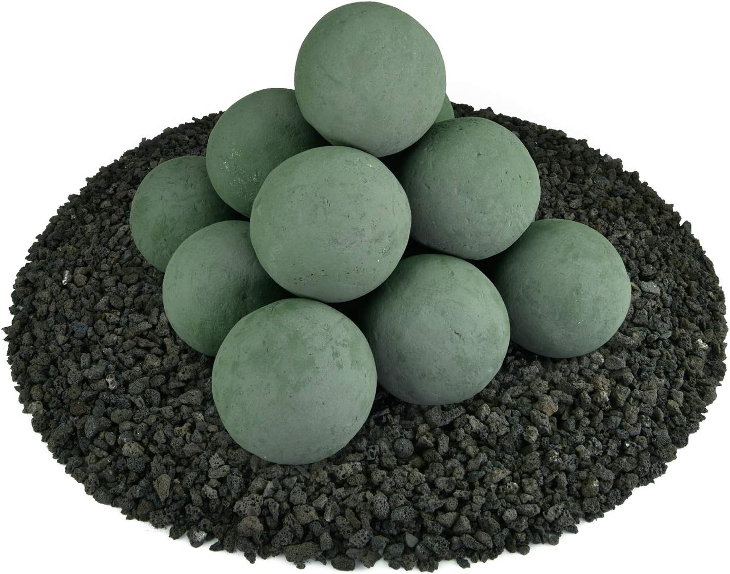 Speckled Modern Accessory for Indoor and Outdoor Fire Pits or Fireplaces – Brushed Concrete Look Ceramic Fire Balls Pewter Gray 6 Inch Set of 5 