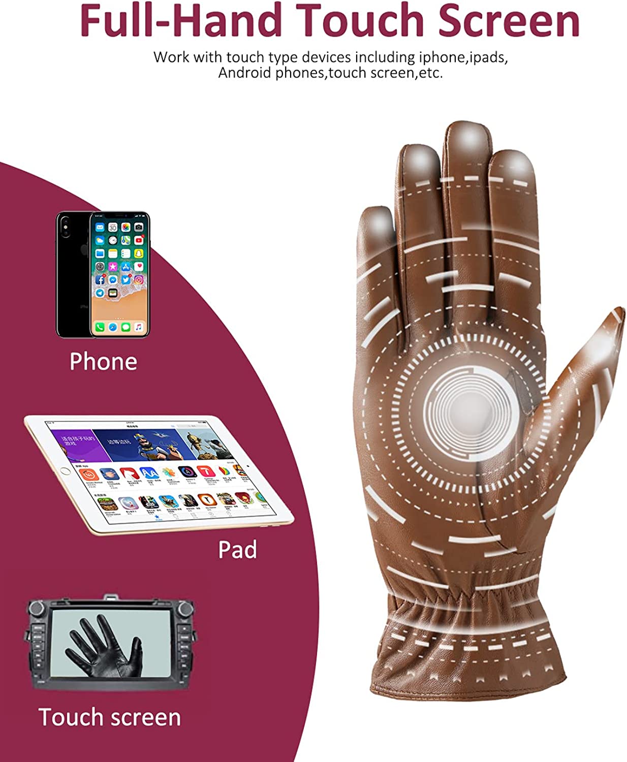 Super-soft Leather Winter Gloves for Women Full-Hand Touchscreen Warm Cashmere Lined Perfect Appearance 