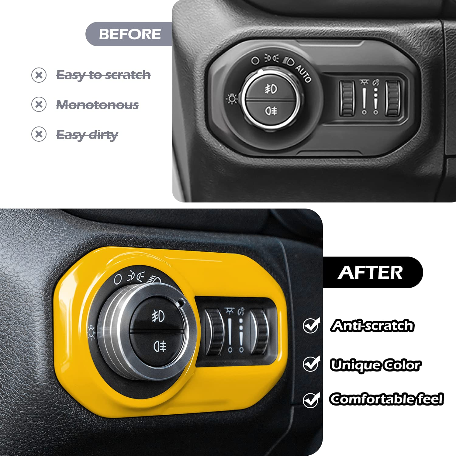 Yellow Headlight Lamp Switch Trim Cover Button Decoration Interior Accessories for 2018-2021 Jeep Wrangler JL JLU & Gladiator JT 