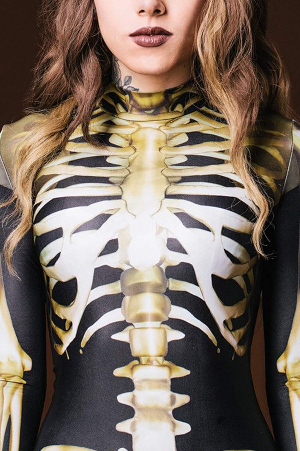 ALBIZIA Women's Skull Skeleton Halloween Costume Jumpsuit Bodysuit Bodycon Outfit 