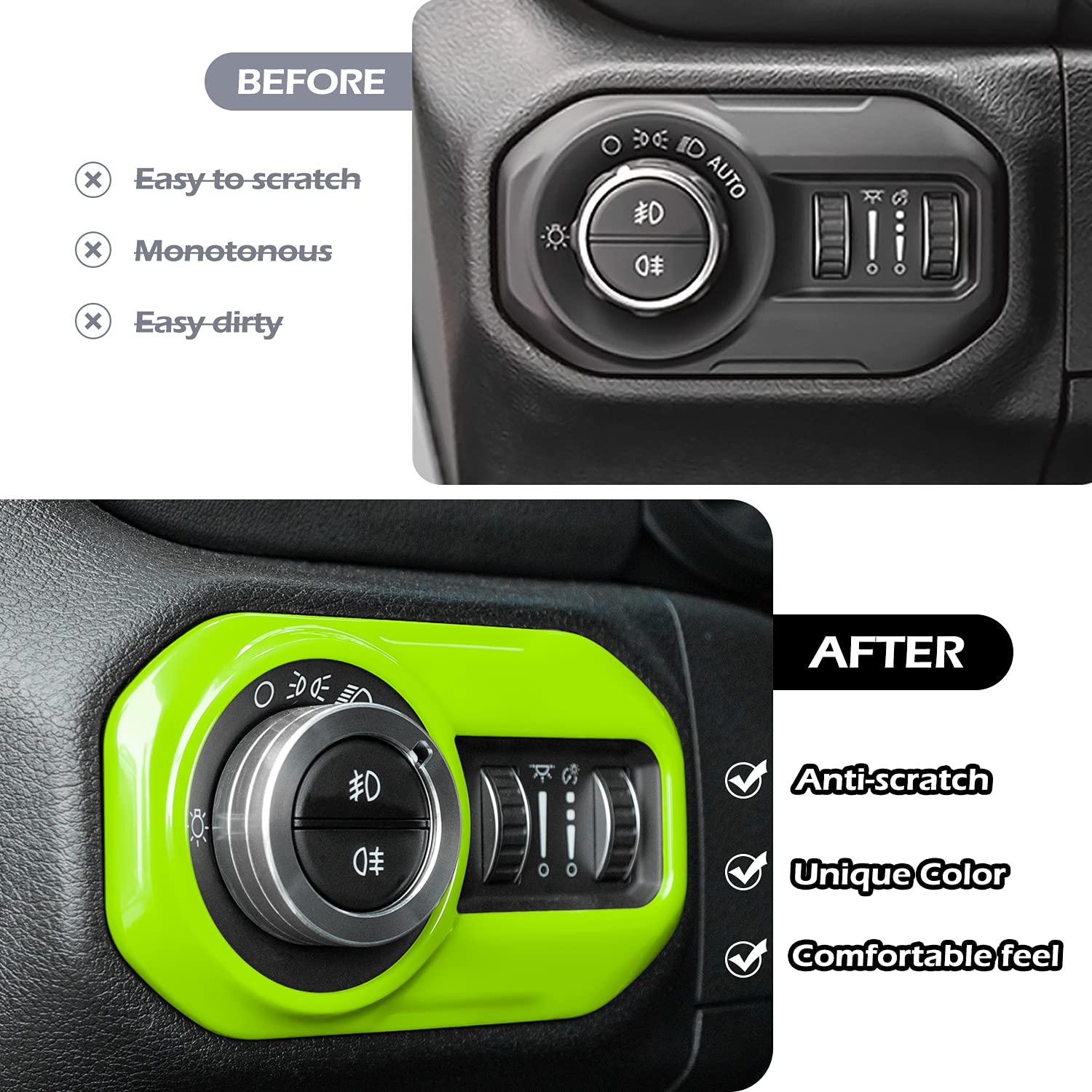 Yellow Headlight Lamp Switch Trim Cover Button Decoration Interior Accessories for 2018-2021 Jeep Wrangler JL JLU & Gladiator JT 