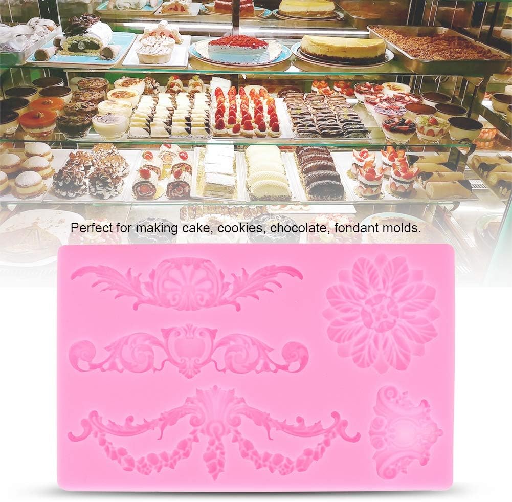 Gray Kitchen Baking Tool YIHEXUANkeji Embossed Flower Silicone Mold 3D Silicone Embossing Cake Fondant Moulds Baroque Scroll Relief Flower Chocolate Mould 