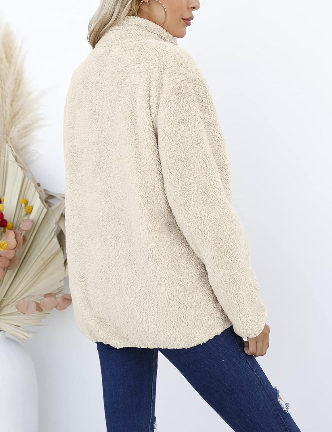 MEROKEETY Womens Long Sleeve Full Zip Sherpa Jackets Patchwork Fleece Coat with Zipper 