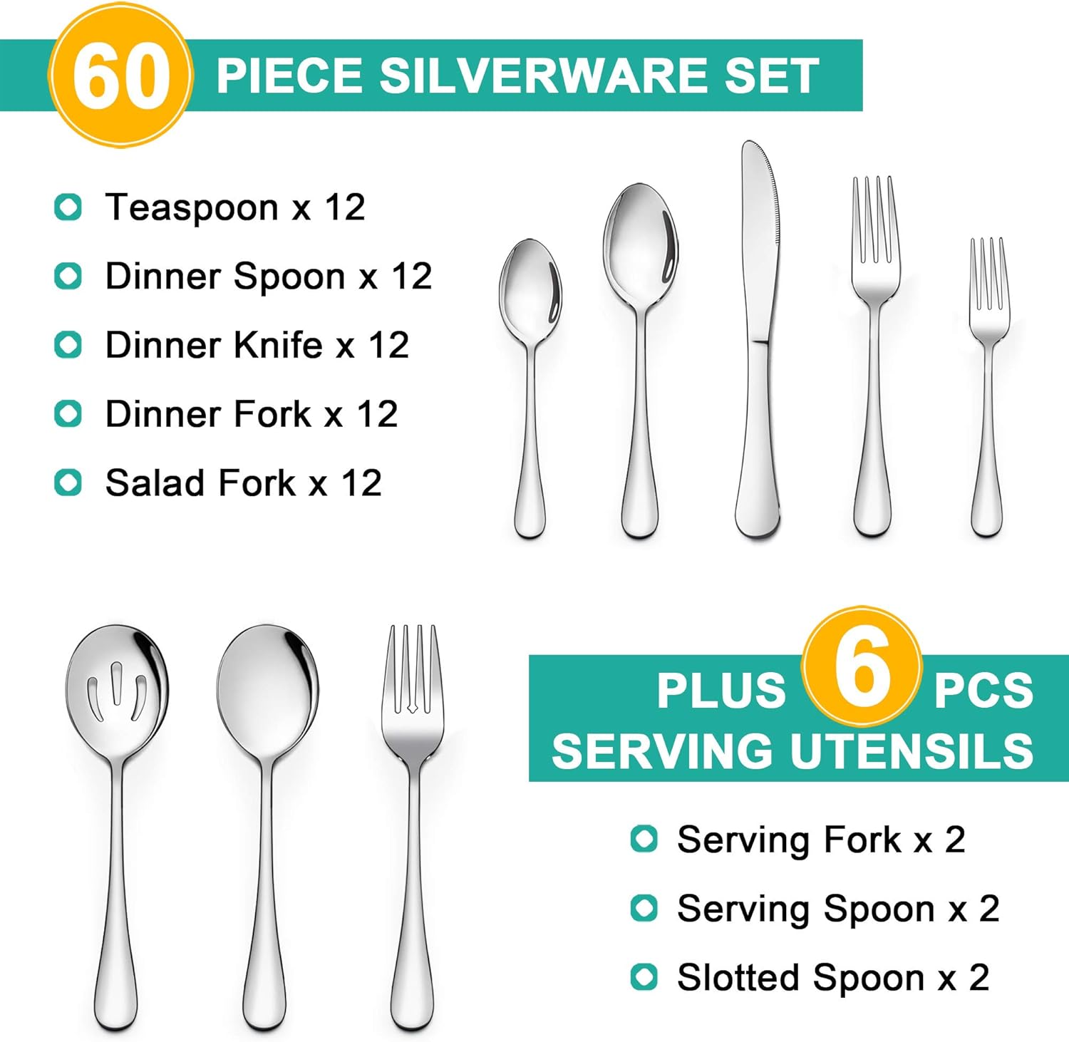 Stainless Steel Silverware Flatware Set for 8 Elegant Cutlery Tableware Includes Fork Spoon Knife LIANYU 46-Piece Silverware Set with Serving Utensils Mirror Polished Dishwasher Safe 