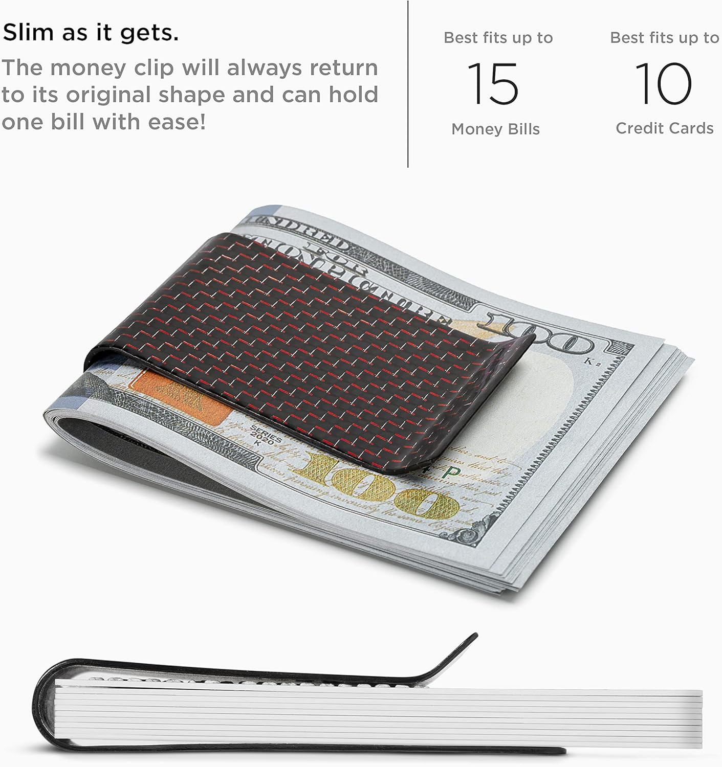 SERMAN BRANDS Carbon Fiber Money Clip Credit Card Holder Slim Business Front Pocket Clips for Men Black Glossy 