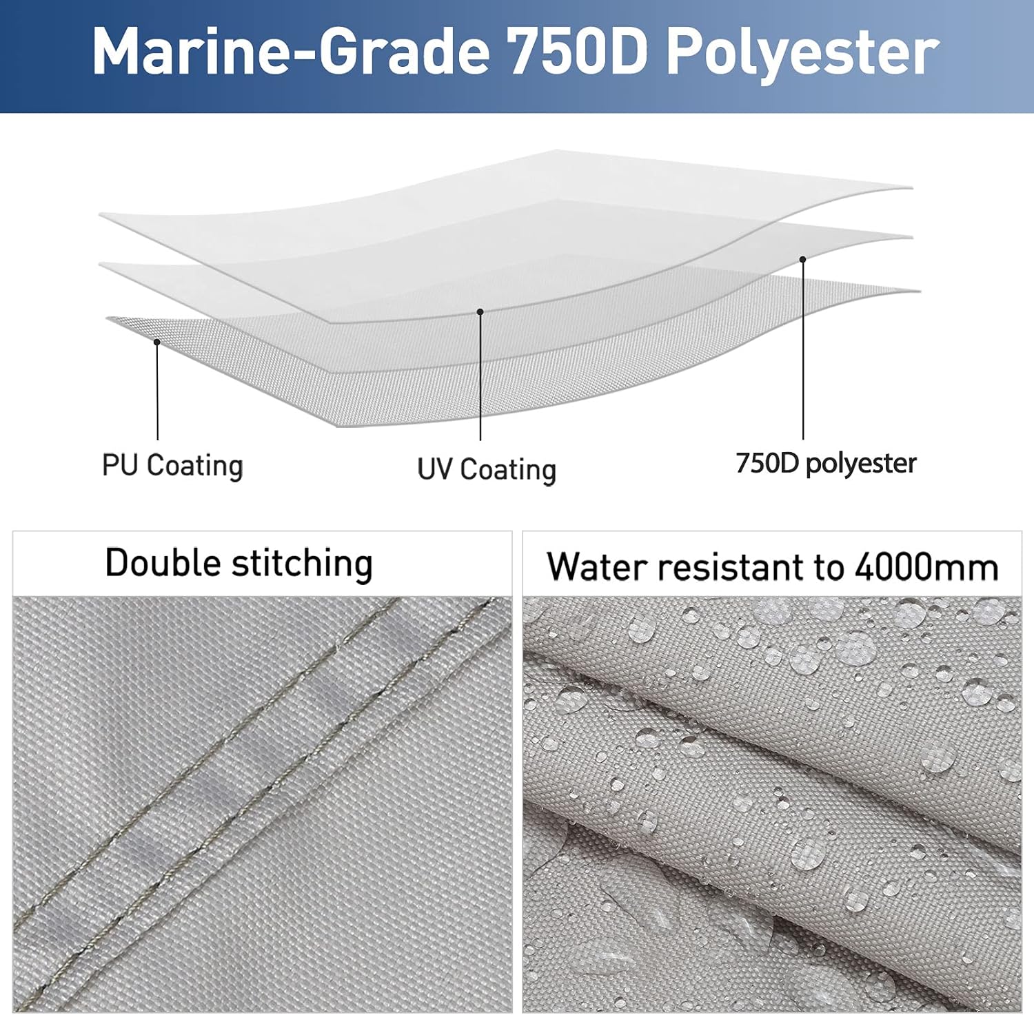 2 Straps KAKIT 750D 3 4 Bow Bimini Top Boat Cover with 2 Rear Support Poles Stainless Steel Mounting Hardwares 1 Inch Stainless Aluminum Frame Storage Boot 4 Quick Release Deck Mounts 