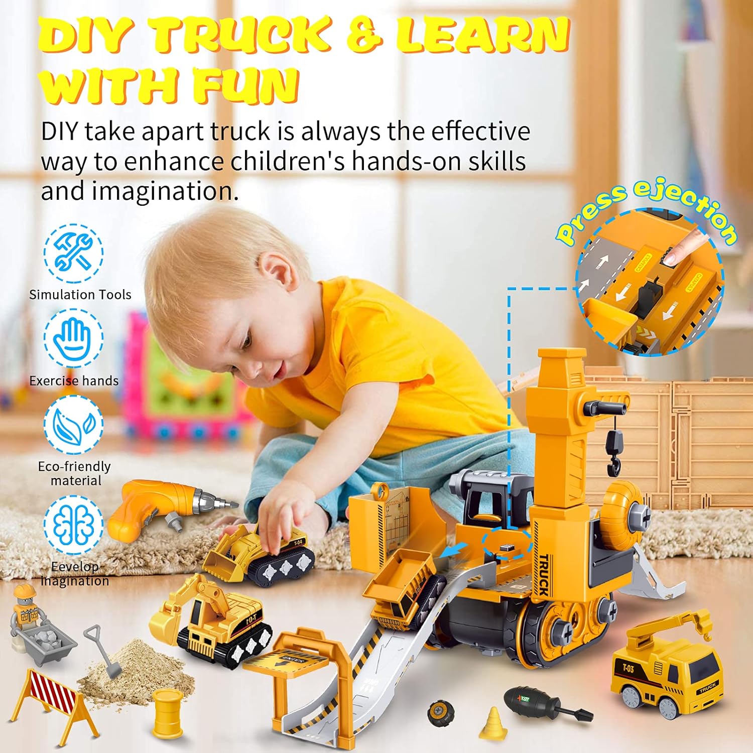 Noetoy Take Apart Toys with Electric Drill Toys for 3 4 5 6 7 8 Year Old Boys Christmas Birthday Gifts for 5 6 7 8 9 10 Year Old Boys Girls Kids 4 in 1 DIY Take Apart Truck Construction Toys 