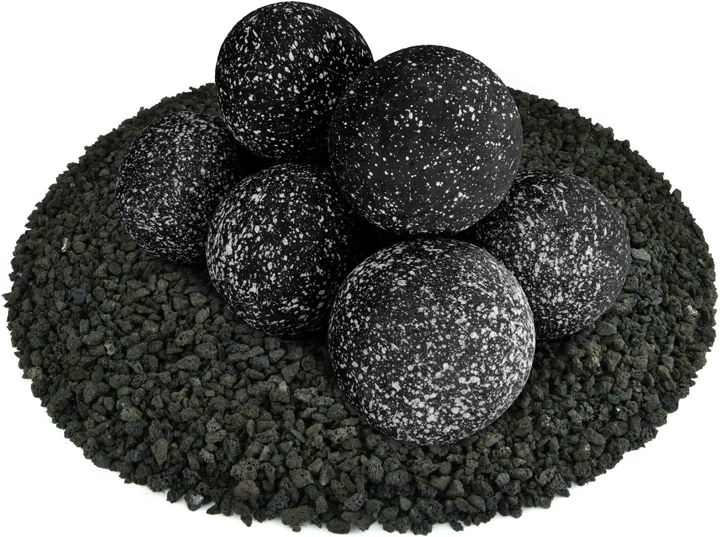 Speckled Modern Accessory for Indoor and Outdoor Fire Pits or Fireplaces – Brushed Concrete Look Ceramic Fire Balls Pewter Gray 6 Inch Set of 5 