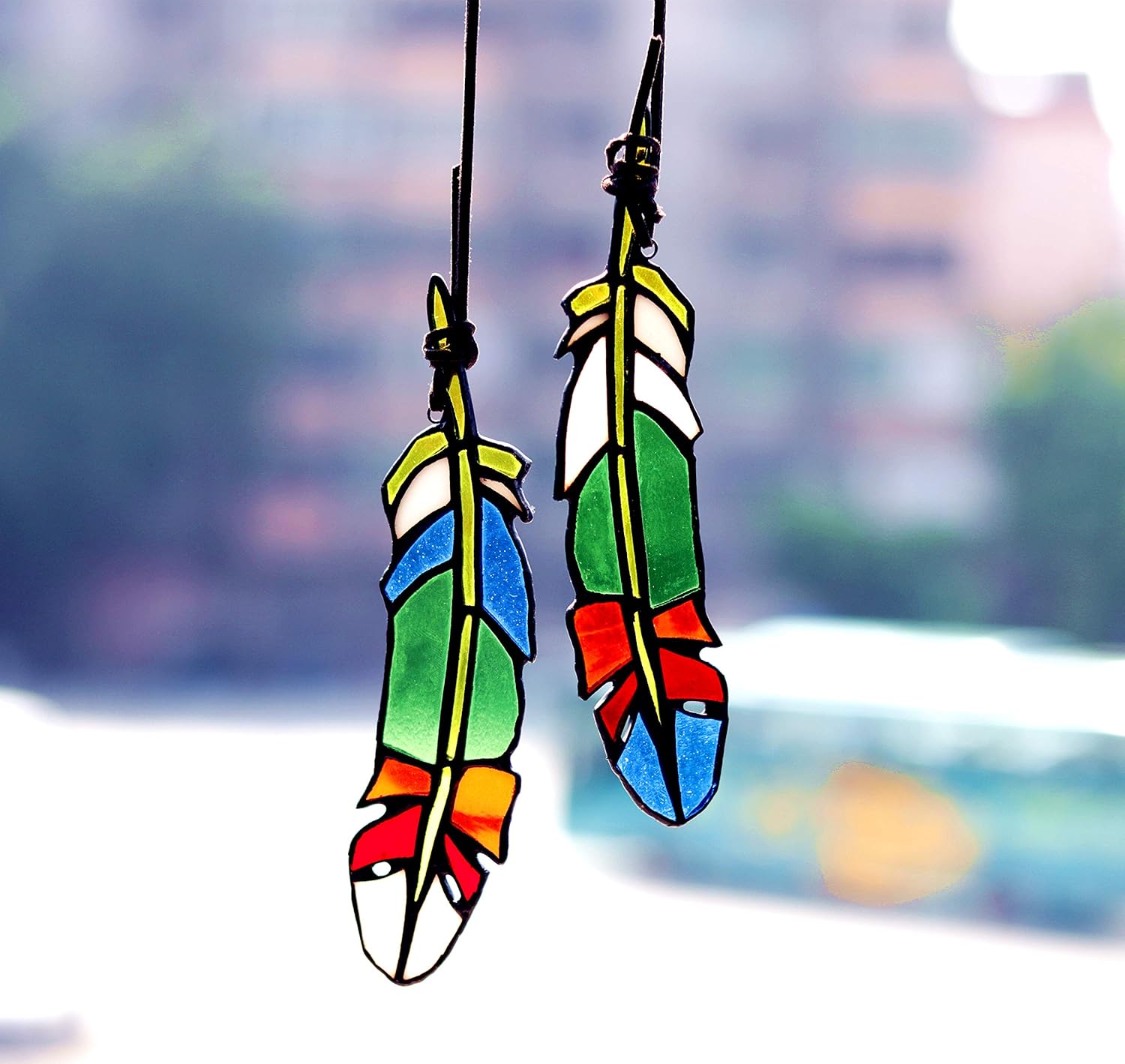 wgkgh Stained Glass Window Hangings,Set of 9 Stained,Feather Colored Glass Suncatchers Lucky Hanging Ornament for Wall,Window and Party Decoration and Gift Idea wgkgh Stained Glass Window Hangings,Set of 9 Stained,Feather Colored Glass Suncatchers Lucky Hanging Ornament for Wall,Window and Party Decoration and Gift Idea