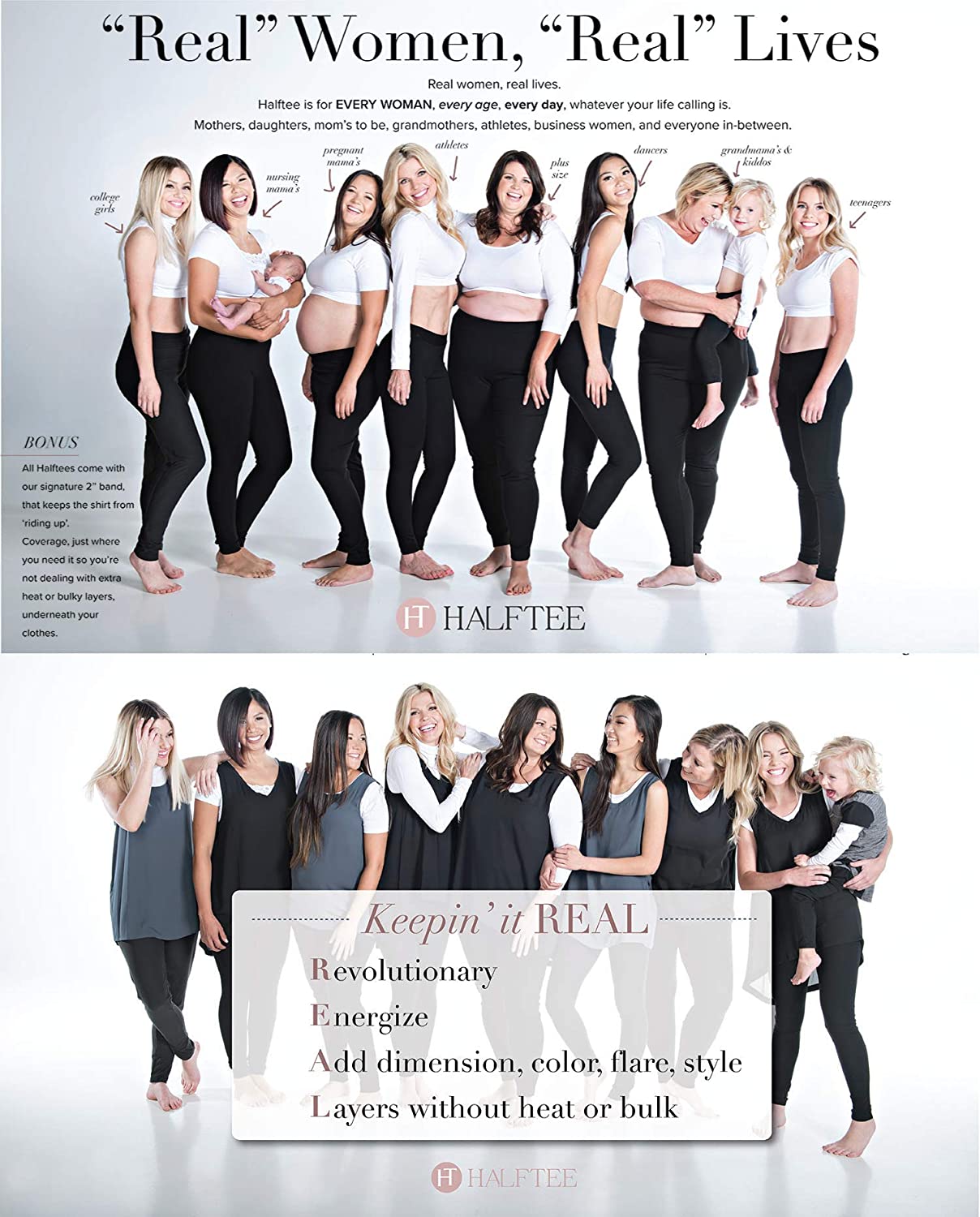 Crop Tops for Women & Teens HALFTEE Mock Turtleneck Elbow Sleeve Layering Tee XS-3X 