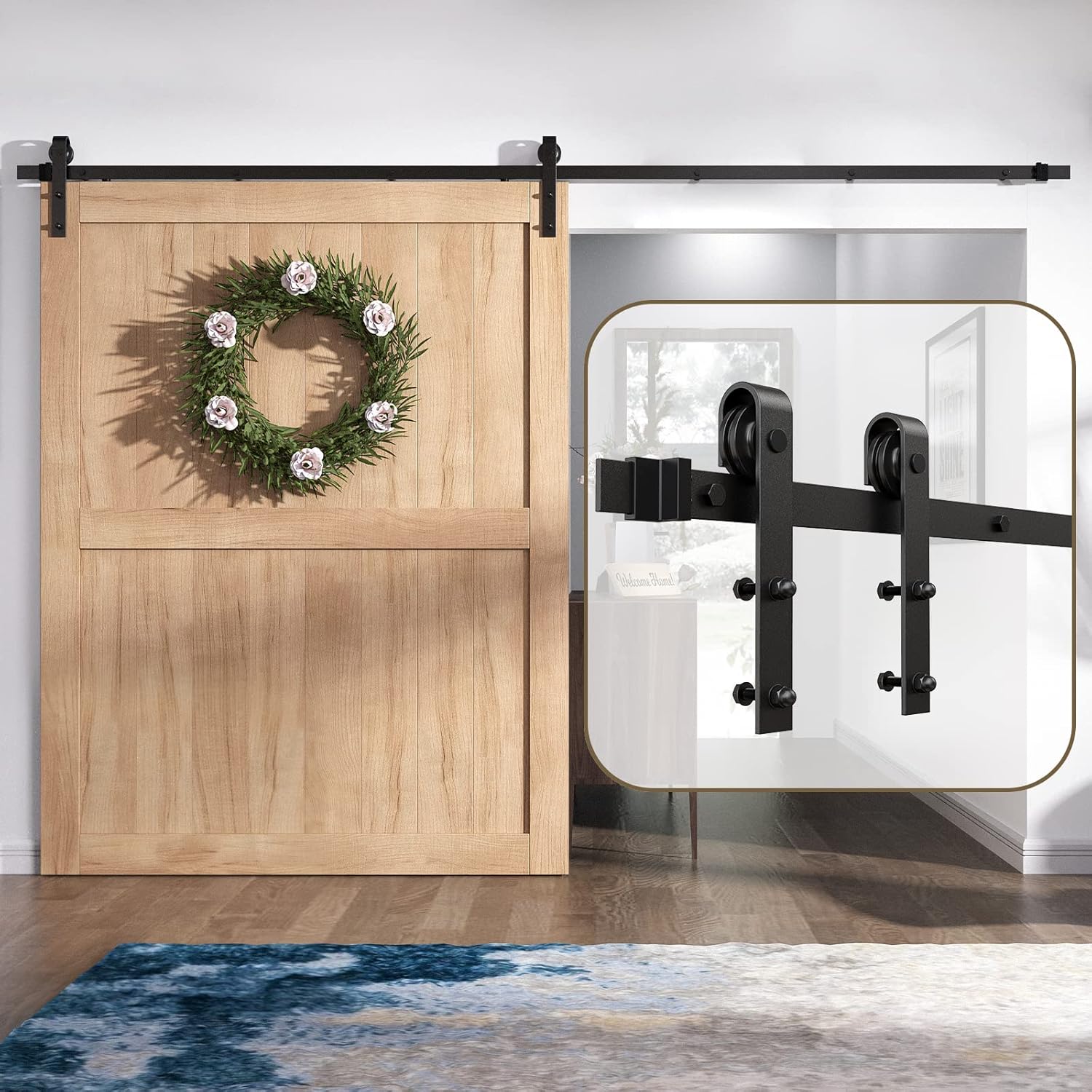 Easy Installation J Shape Hanger Smoothly and Quietly Fit 1 3/8-1 3/4 Thickness Door Panel Black ROOMTEC Sliding Barn Door Hardware Kit 6ft Heavy Duty Sturdy 