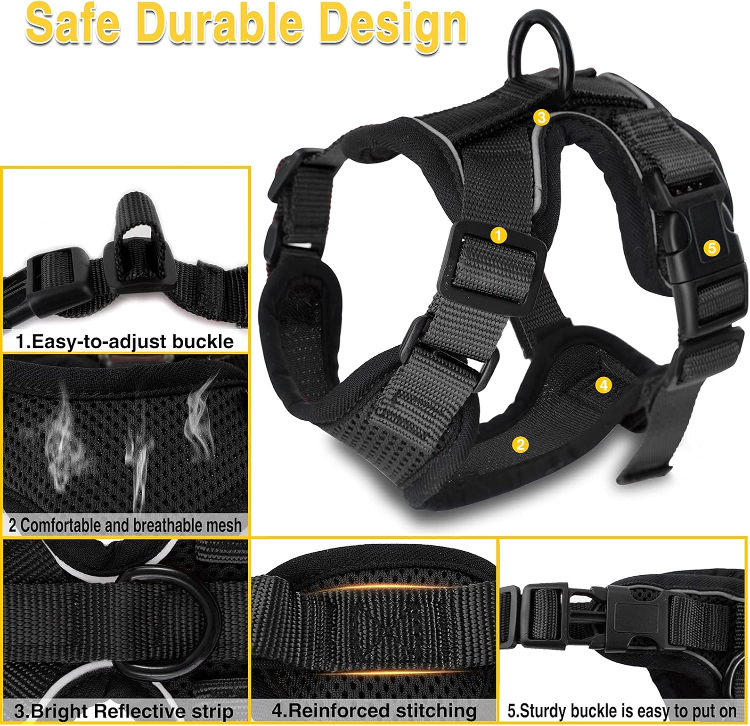 Easy Control and Soft Breathable Mesh Small Pet Vest for Outdoor Walking Escape Proof Adjustable Kitten Harness with Reflective Strip Demigreat Cat Harness with Plush Bouncy Ball and 2 Mouse Toy 