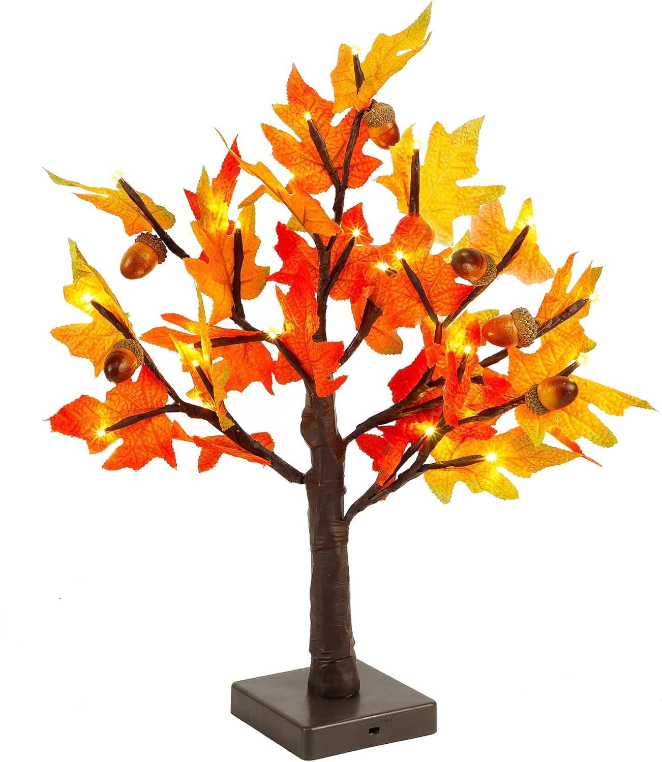 WATERGLIDE Tabletop Lighted Maple Tree 24 LED Thanksgiving Decorations Lights Artificial Table Centerpiece Battery Operated with Timer Leaf and Acorn Autumn Fall Trees for Indoor Home Bedroom Décor 