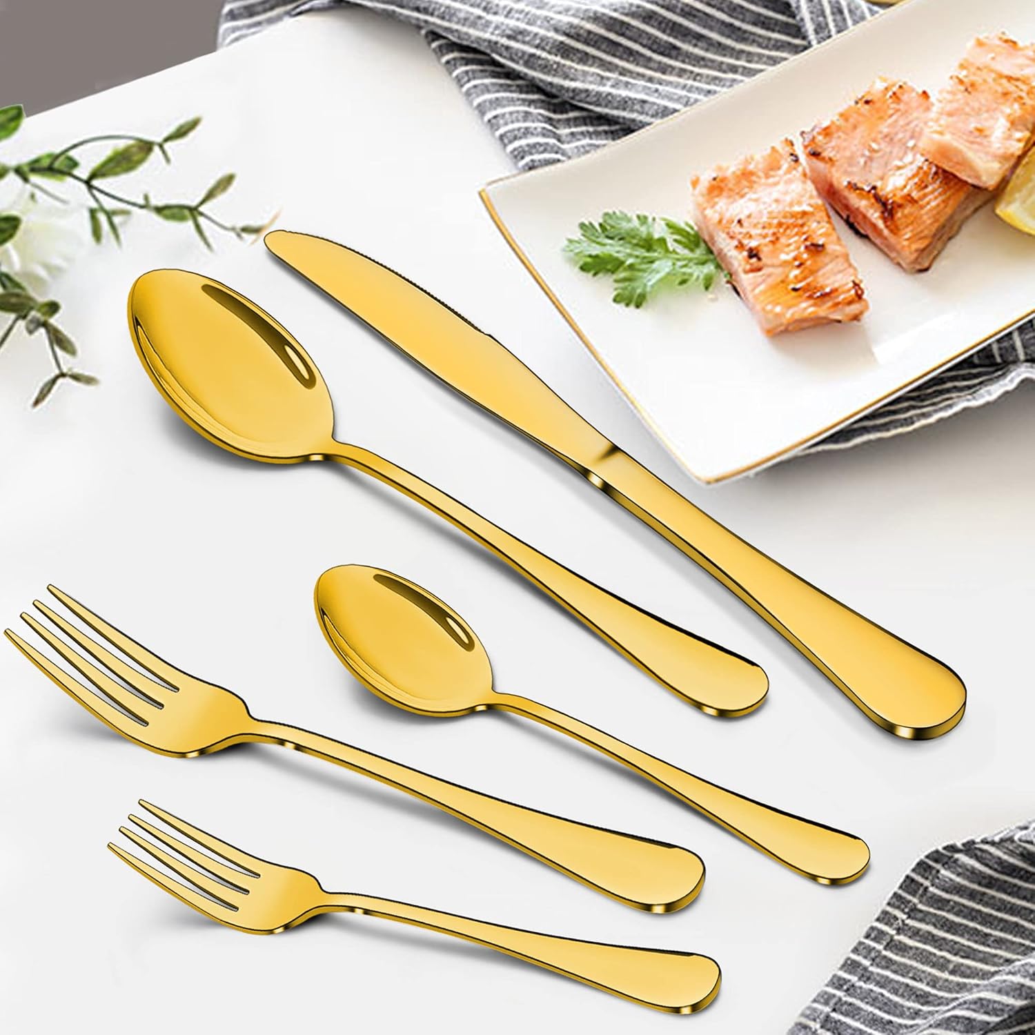 Stainless Steel Silverware Flatware Set for 8 Elegant Cutlery Tableware Includes Fork Spoon Knife LIANYU 46-Piece Silverware Set with Serving Utensils Mirror Polished Dishwasher Safe 