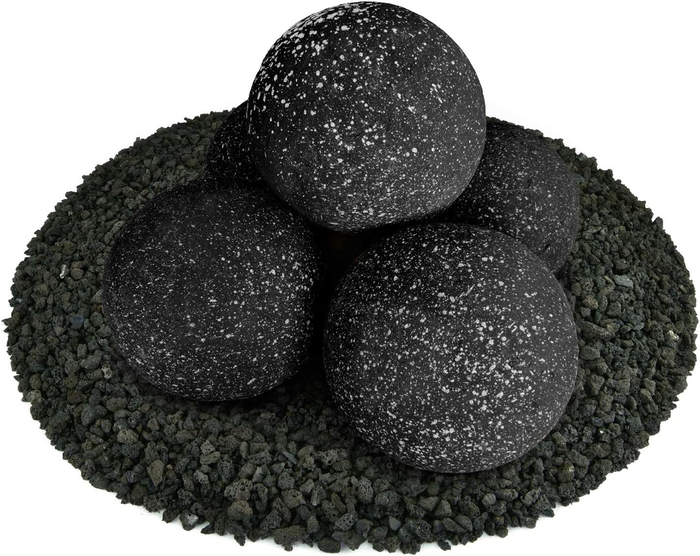 Speckled Modern Accessory for Indoor and Outdoor Fire Pits or Fireplaces – Brushed Concrete Look Ceramic Fire Balls Pewter Gray 6 Inch Set of 5 