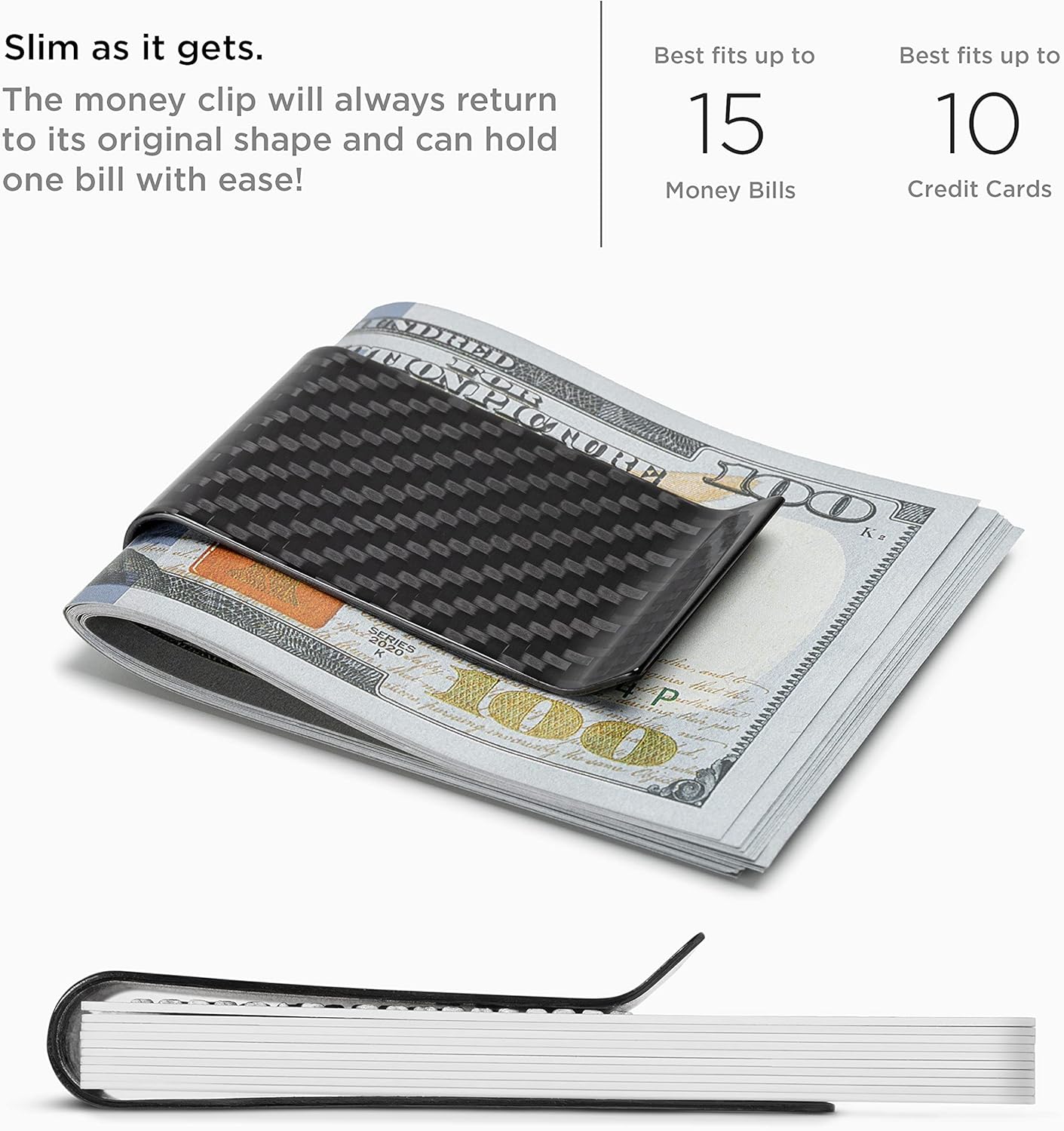 SERMAN BRANDS Carbon Fiber Money Clip Credit Card Holder Slim Business Front Pocket Clips for Men Black Glossy 