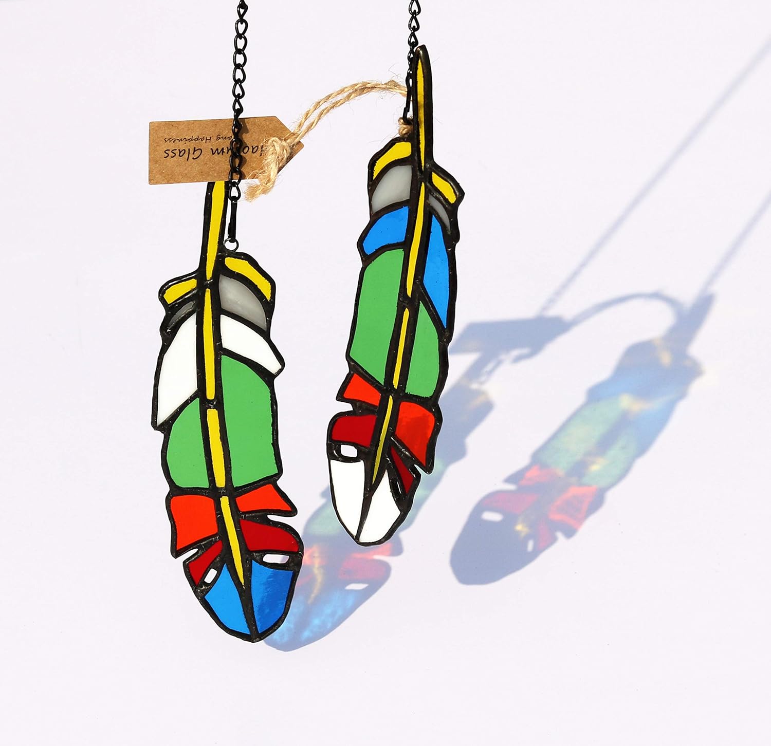wgkgh Stained Glass Window Hangings,Set of 9 Stained,Feather Colored Glass Suncatchers Lucky Hanging Ornament for Wall,Window and Party Decoration and Gift Idea wgkgh Stained Glass Window Hangings,Set of 9 Stained,Feather Colored Glass Suncatchers Lucky Hanging Ornament for Wall,Window and Party Decoration and Gift Idea
