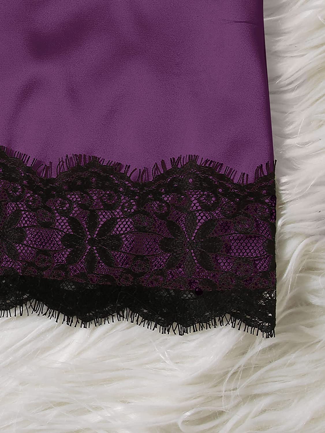 WDIRARA Women's 4 Pieces Satin Floral Lace Cami Top Lingerie Pajama Set with Robe 