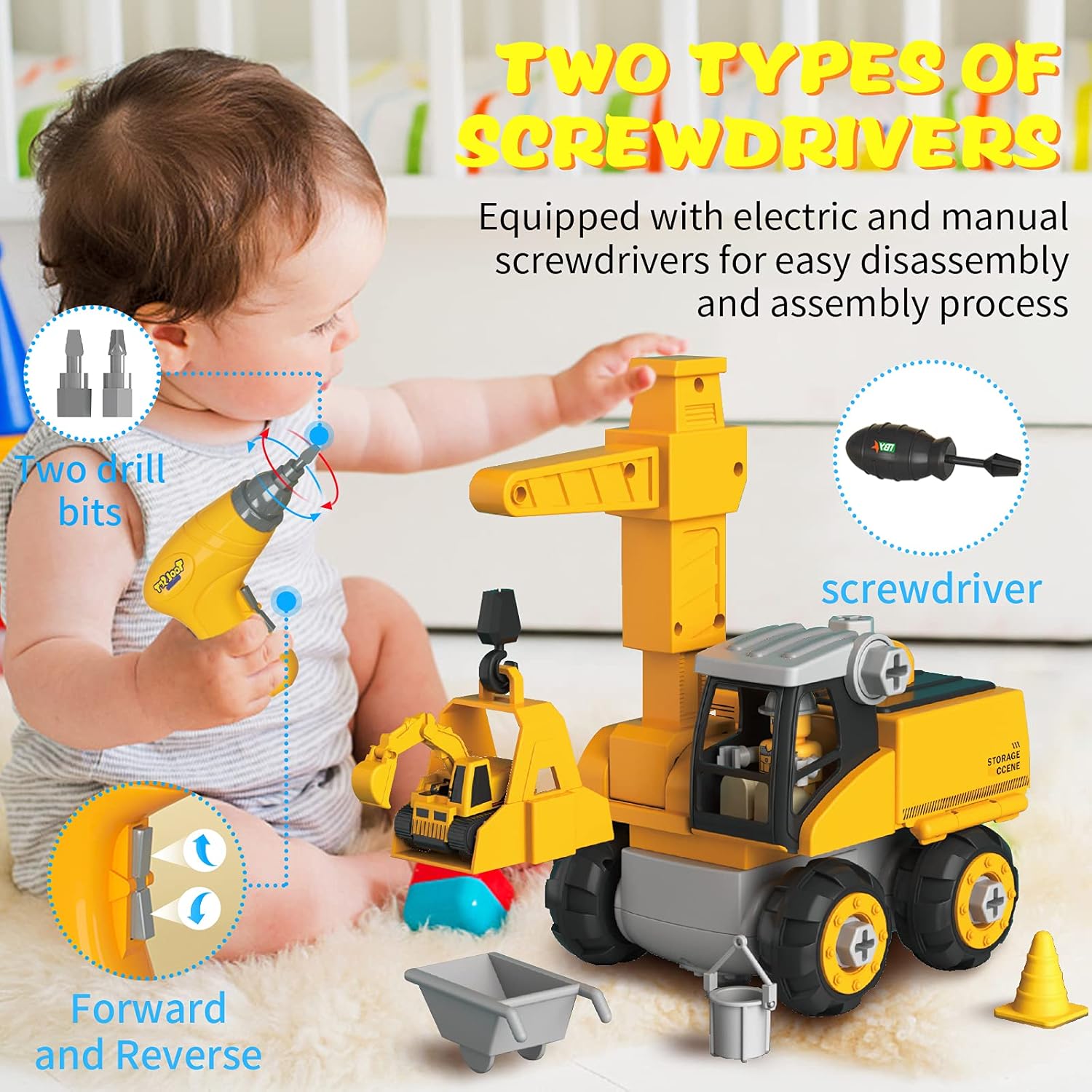 Noetoy Take Apart Toys with Electric Drill Toys for 3 4 5 6 7 8 Year Old Boys Christmas Birthday Gifts for 5 6 7 8 9 10 Year Old Boys Girls Kids 4 in 1 DIY Take Apart Truck Construction Toys 