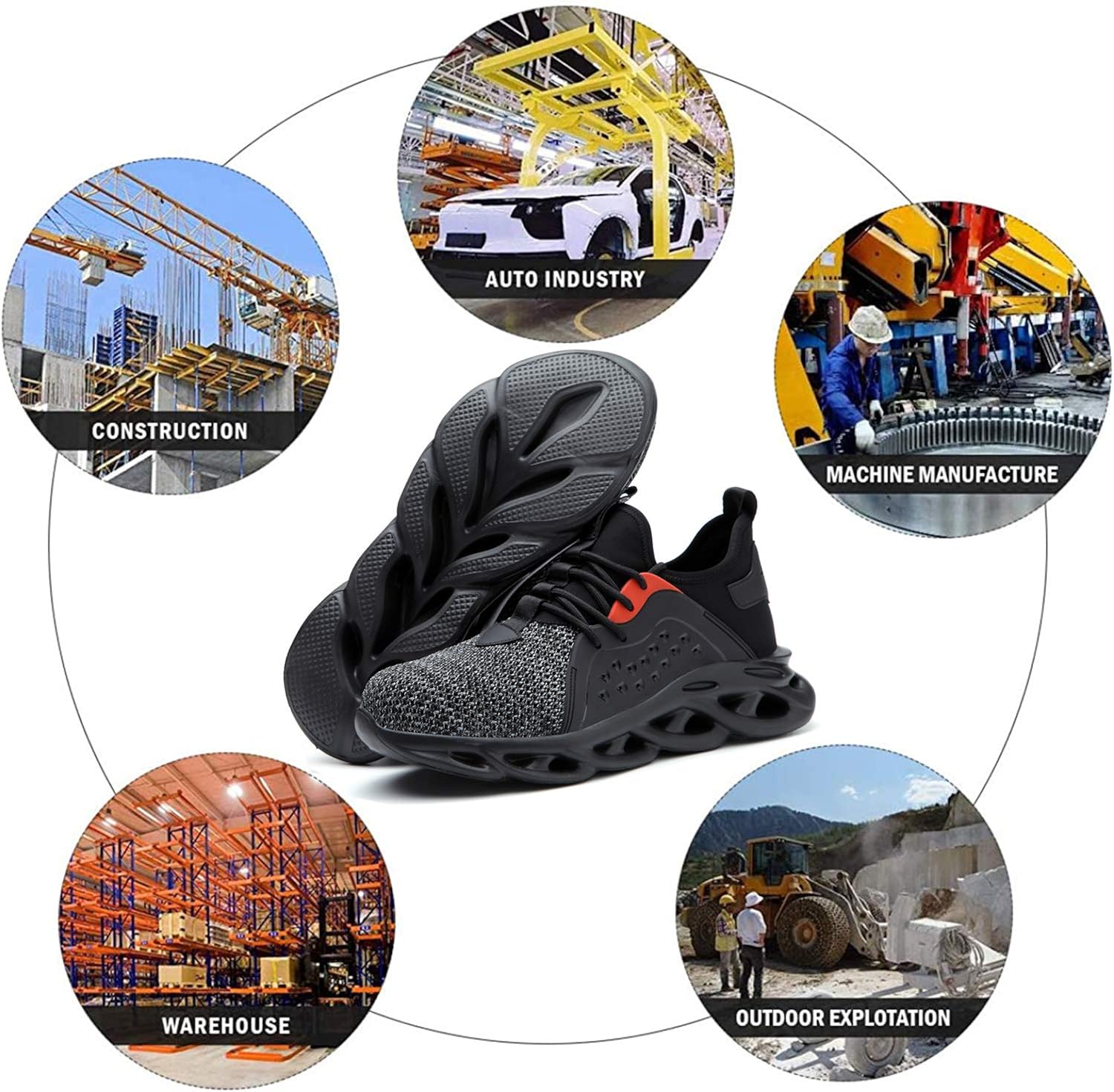 ALGGORUN Steel Toe Shoes for Men Indestructible Shoes Lightweight Breathable Puncture Proof Safety Shoes for Women 