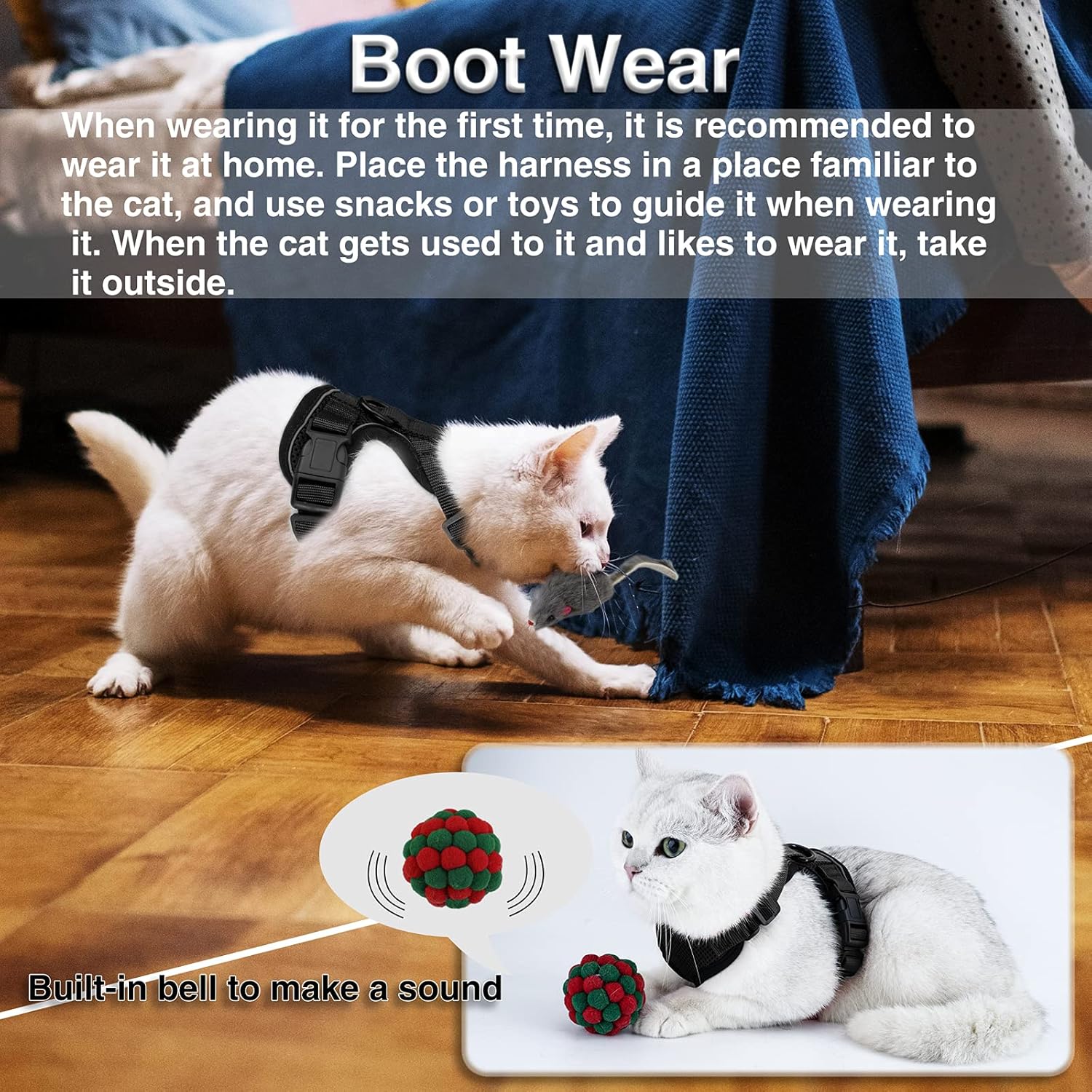 Easy Control and Soft Breathable Mesh Small Pet Vest for Outdoor Walking Escape Proof Adjustable Kitten Harness with Reflective Strip Demigreat Cat Harness with Plush Bouncy Ball and 2 Mouse Toy 