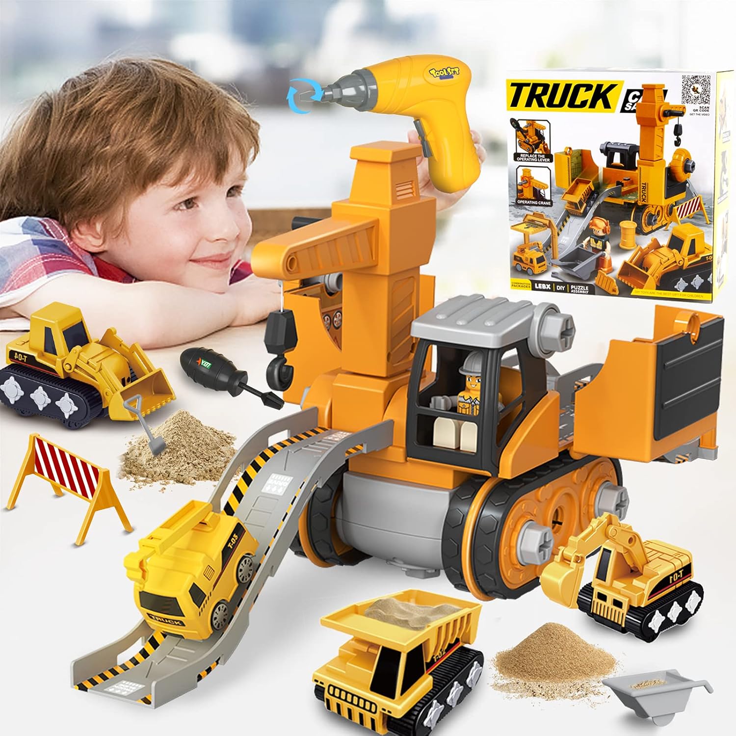 Noetoy Take Apart Toys with Electric Drill Toys for 3 4 5 6 7 8 Year Old Boys Christmas Birthday Gifts for 5 6 7 8 9 10 Year Old Boys Girls Kids 4 in 1 DIY Take Apart Truck Construction Toys 