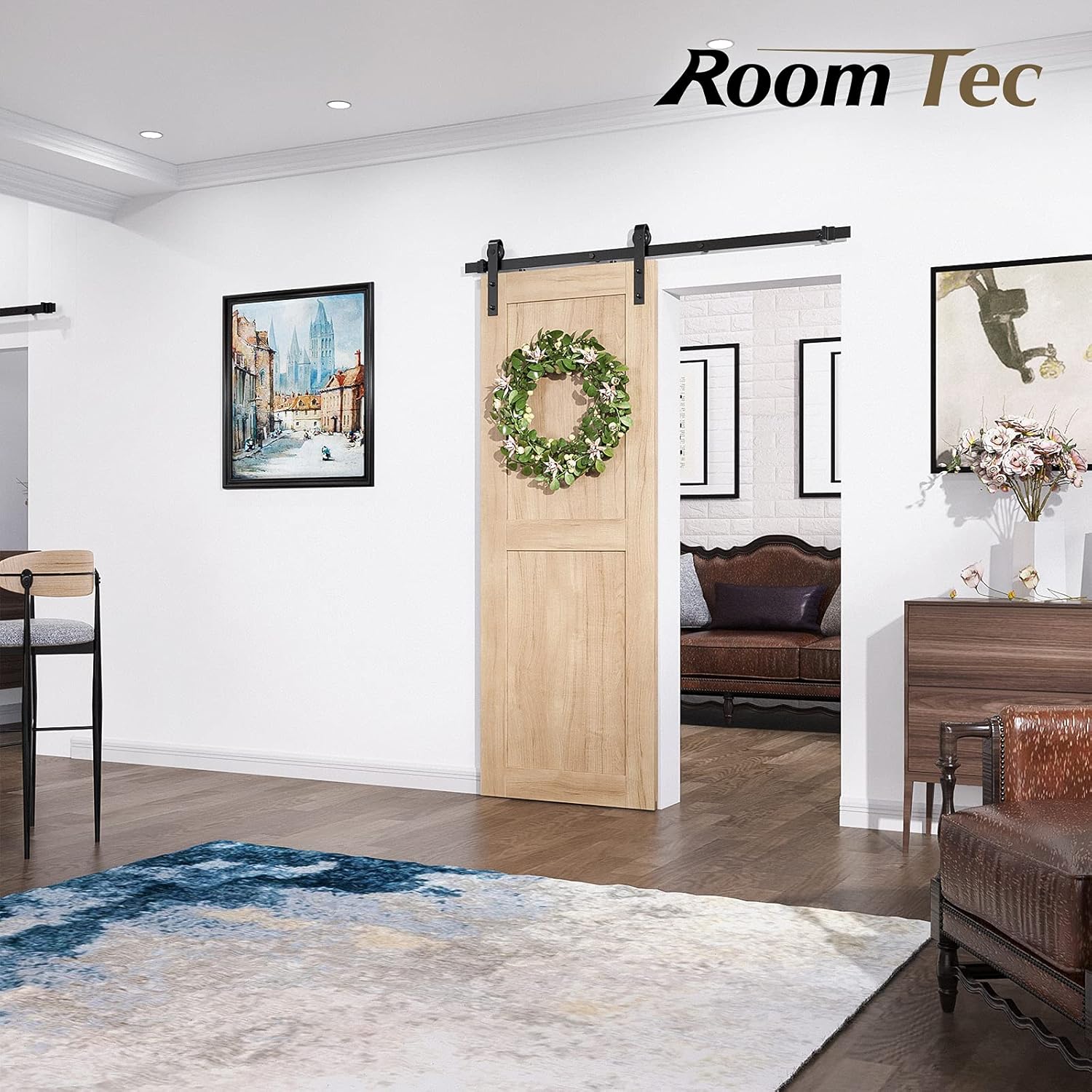 Easy Installation J Shape Hanger Smoothly and Quietly Fit 1 3/8-1 3/4 Thickness Door Panel Black ROOMTEC Sliding Barn Door Hardware Kit 6ft Heavy Duty Sturdy 