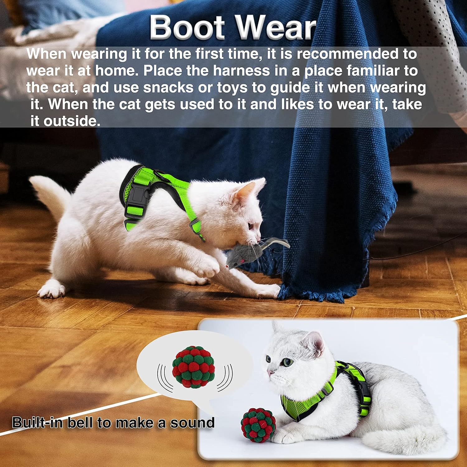 Easy Control and Soft Breathable Mesh Small Pet Vest for Outdoor Walking Escape Proof Adjustable Kitten Harness with Reflective Strip Demigreat Cat Harness with Plush Bouncy Ball and 2 Mouse Toy 