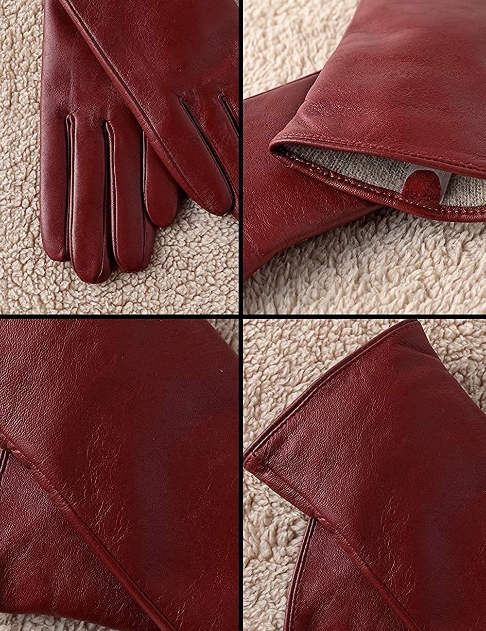 Super-soft Leather Winter Gloves for Women Full-Hand Touchscreen Warm Cashmere Lined Perfect Appearance 