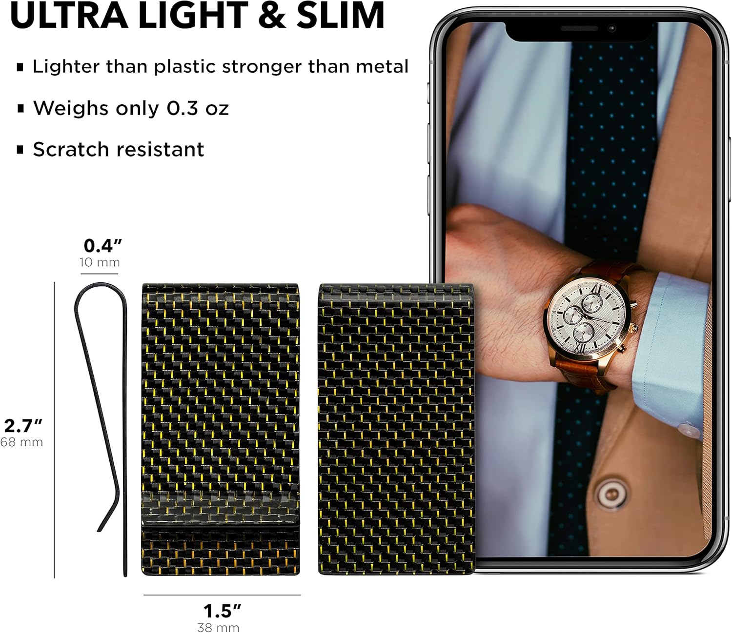 SERMAN BRANDS Carbon Fiber Money Clip Credit Card Holder Slim Business Front Pocket Clips for Men Black Glossy 
