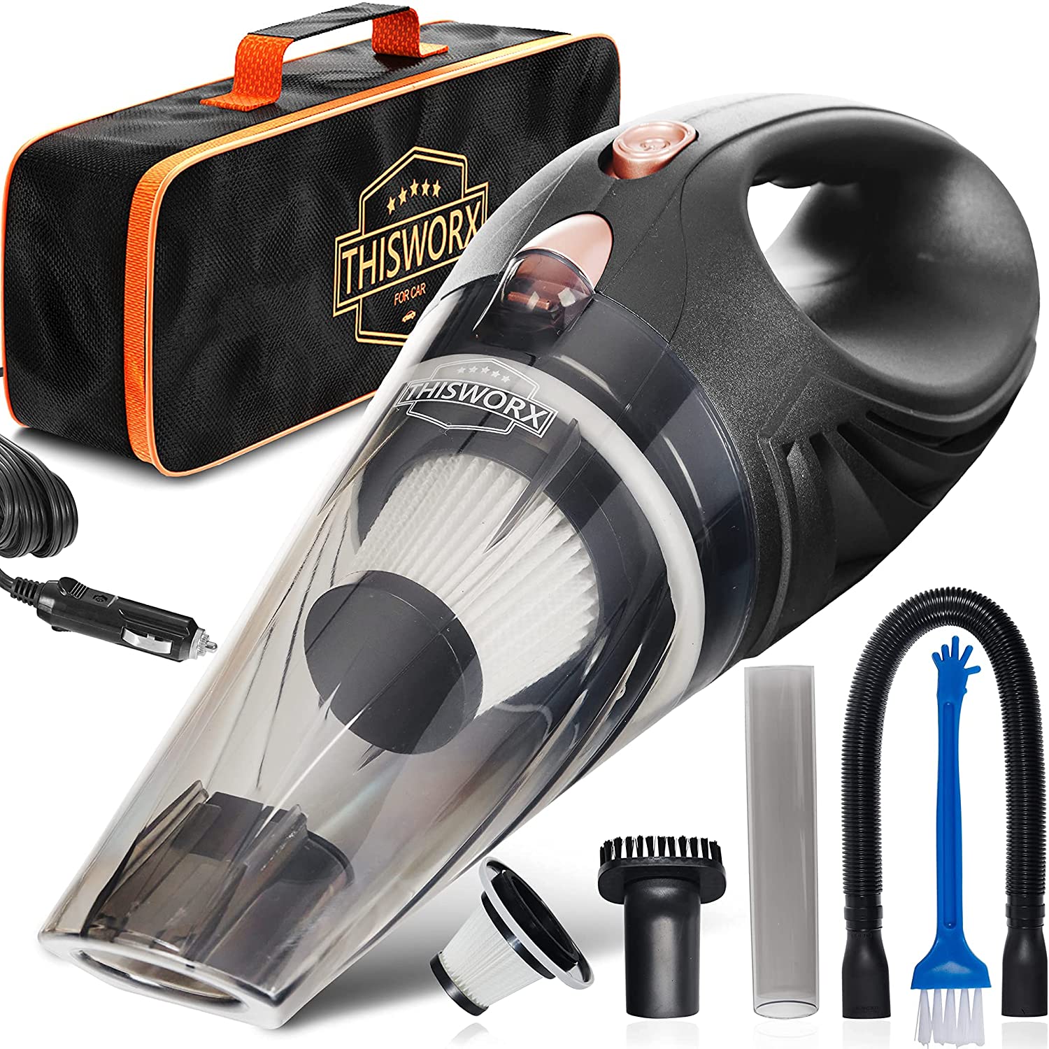 Car Vacuum Cleaner Car Vacuum Cleaner High Power Handheld Vacuum Cleaner 8000Pa Suction with 16.4ft Cord Hand Vacuum Wet and Dry Cleaning Portable Vacuum Cleaner for Car Kit with Metal HEPA Filter 