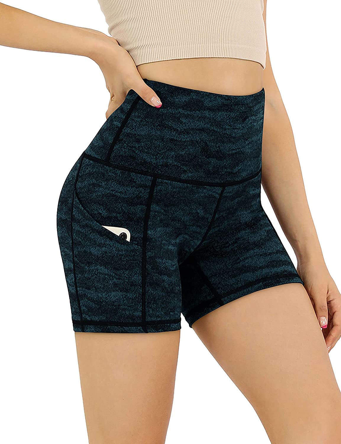 Tummy Control Non See Through Workout Running Yoga Shorts ODODOS Women's High Waist Biker Shorts with Pockets 